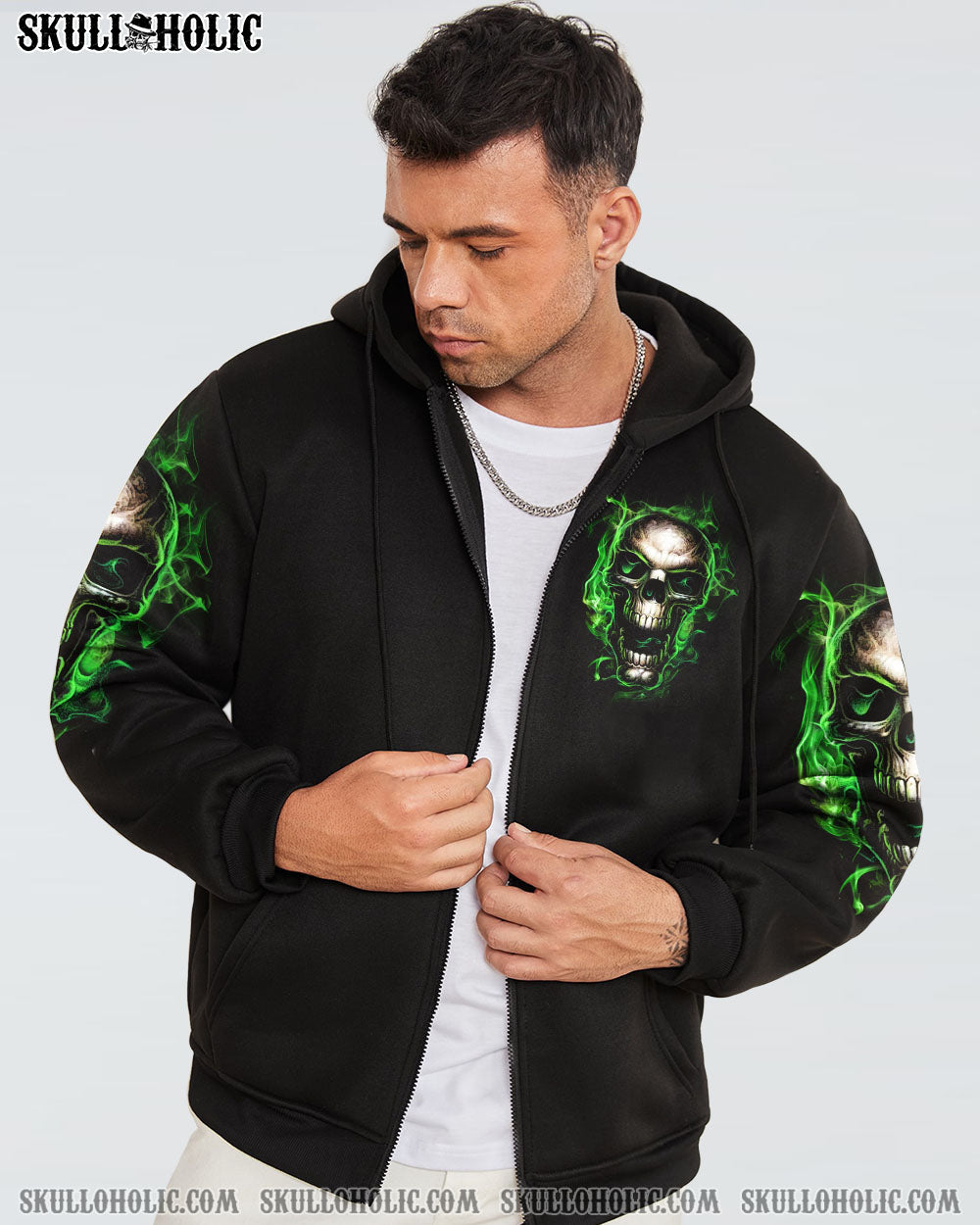 When I Was Born The Devil Said Oh S Competition Green Flame Skull Bold Graphic AOP Shirts _7_ xJD7s