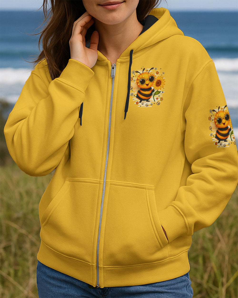 Whisper Words of Whisper Let It Bee Cute Sunflower _26 Peace Bee Design AOP Shirts _8_ myCmg