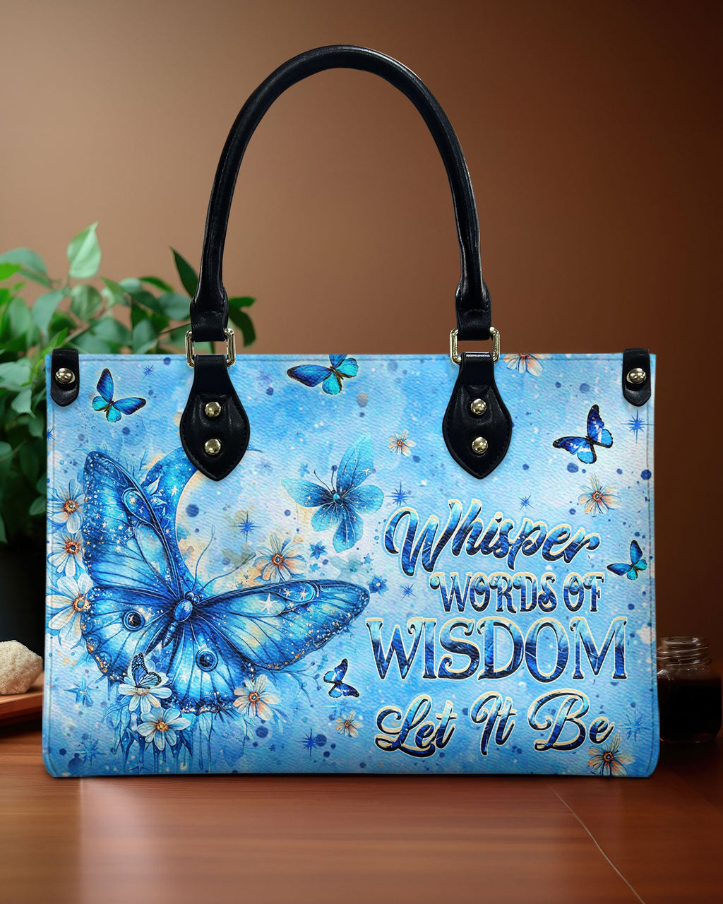 Whisper Words of Wisdom Let It Be Blue Butterfly Floral Hippie Leather Bag _1_ QjxSj