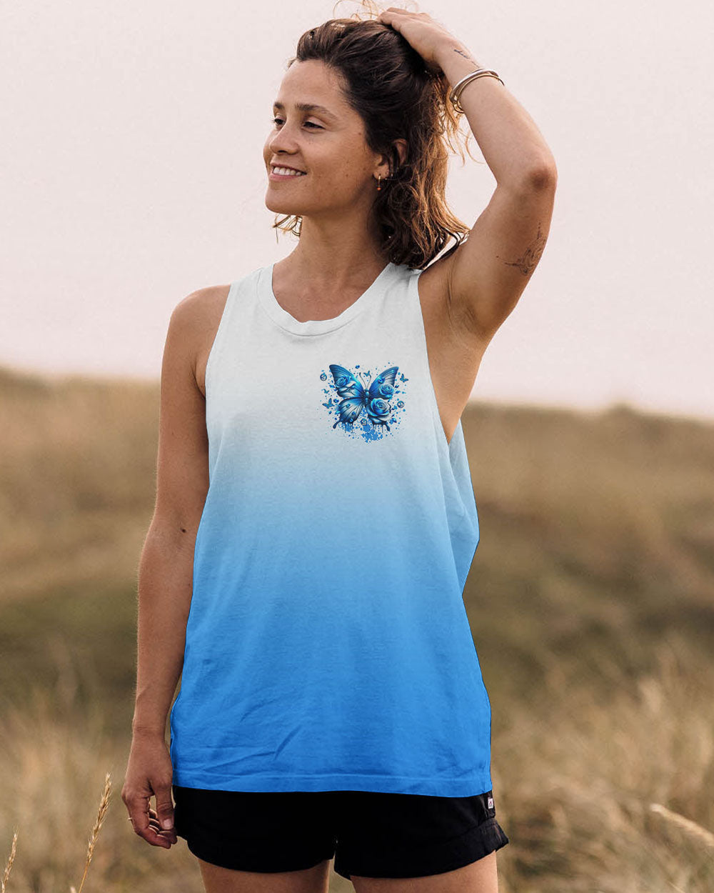 Whisper Words of Wisdom Let It Be Blue Butterfly and Rose Inspirational Wisdom AOP Shirts _13_ pFKkZ