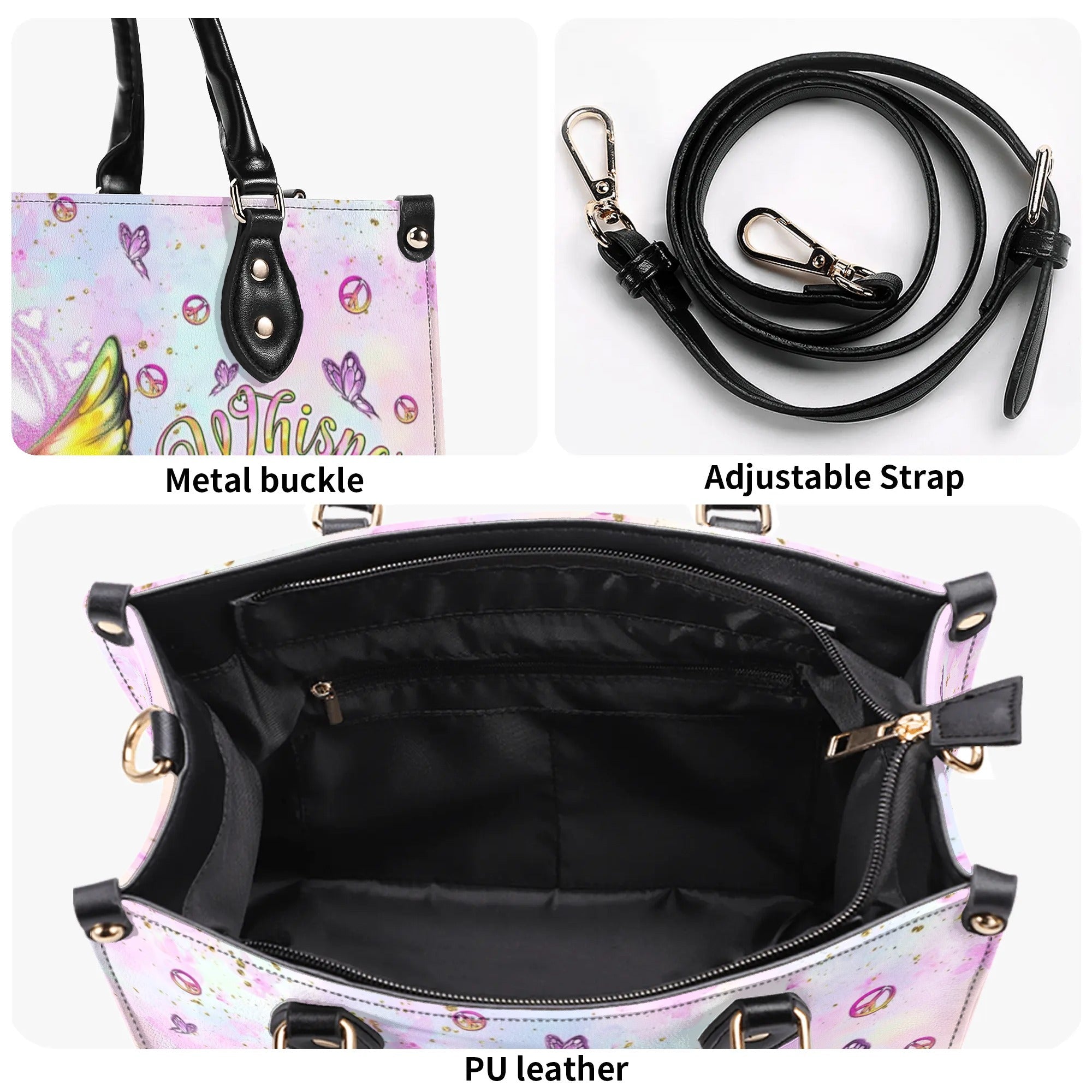 Whisper Words of Wisdom Let It Be Boho Pastel Butterfly with Peace Sign Hippide Leather Bag _3_ dd6fi