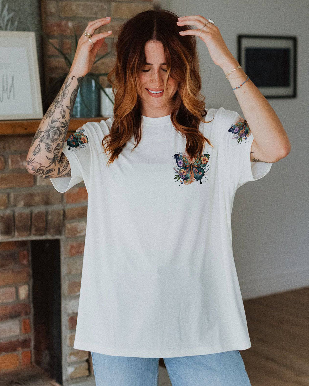 Whisper Words of Wisdom Let It Be Butterfly Floral Design AOP Shirts _9_ 46muA
