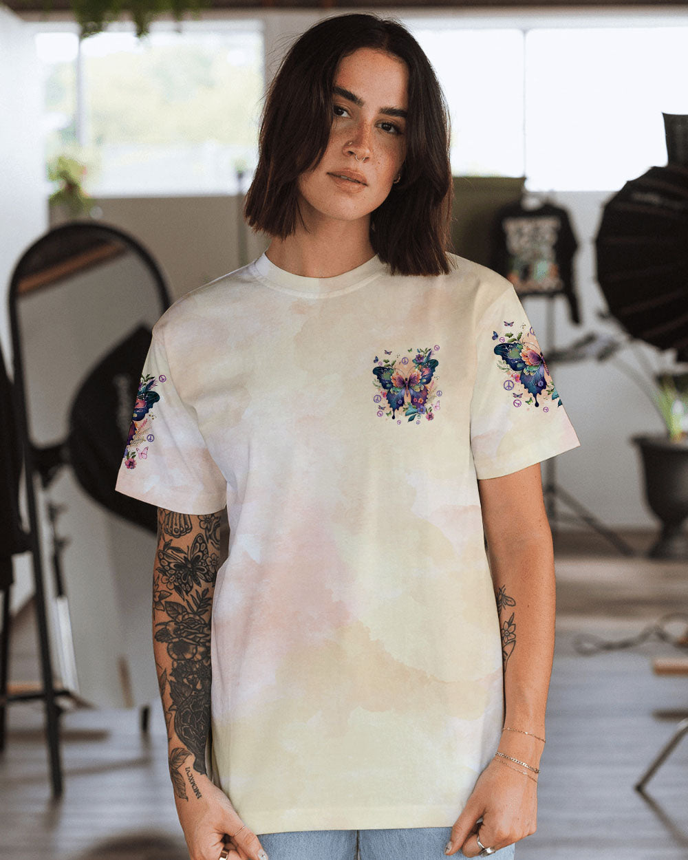 Whisper Words of Wisdom Let It Be Butterfly Floral Graphic AOP Shirts _13_ BdQpb