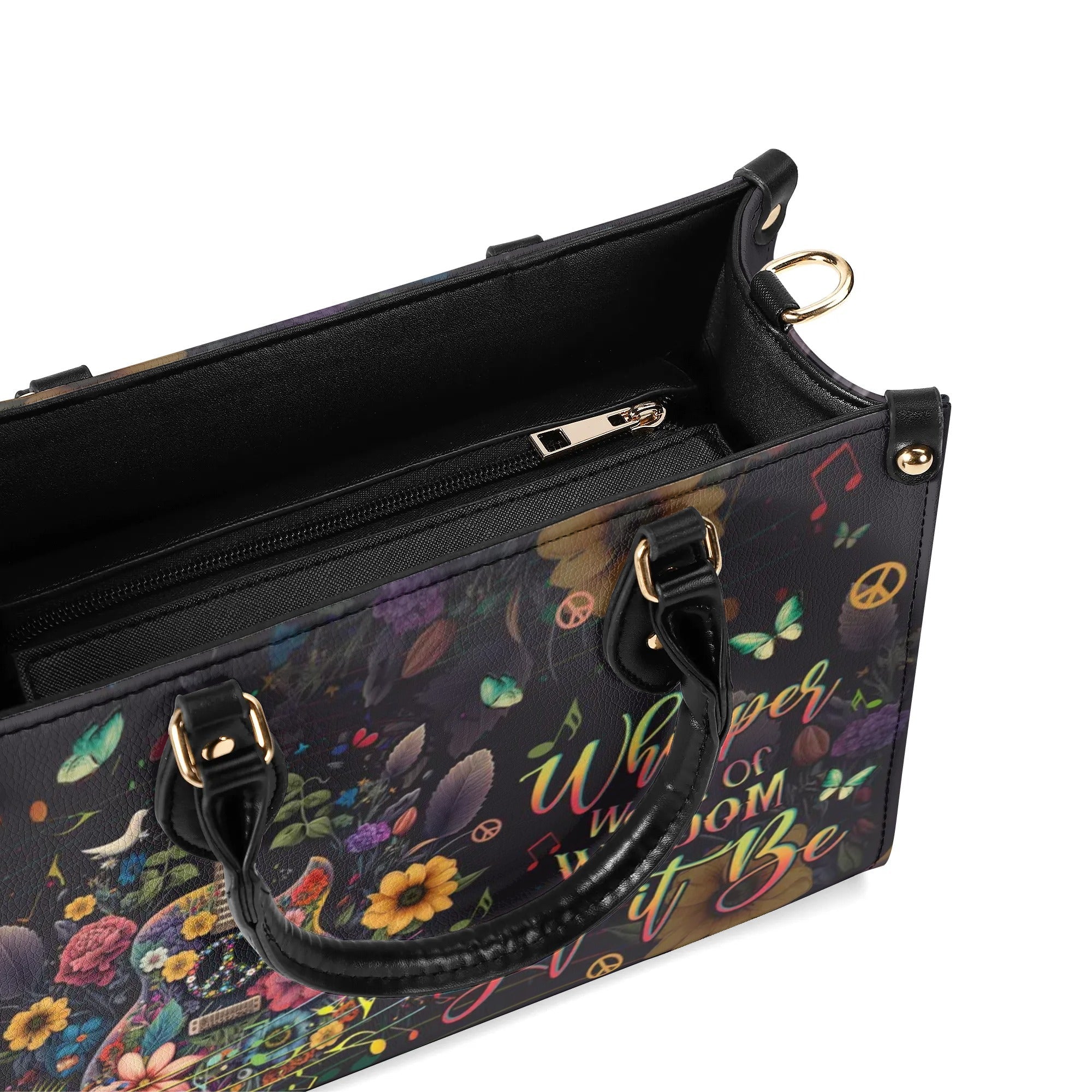 Whisper Words of Wisdom Let It Be Floral Guitar Music Hippie Leather Bag _10_ NAMWf