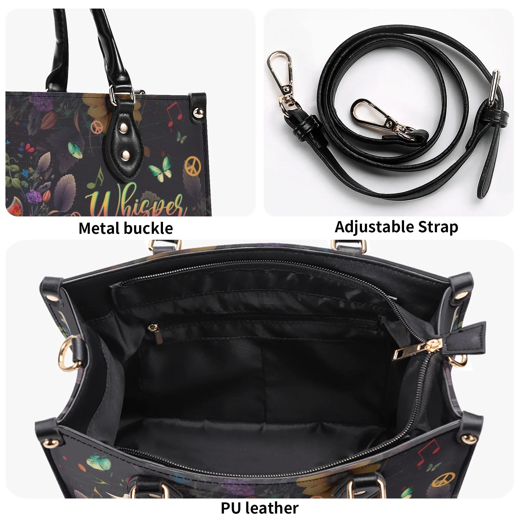 Whisper Words of Wisdom Let It Be Floral Guitar Music Hippie Leather Bag _11_ 0dCfO