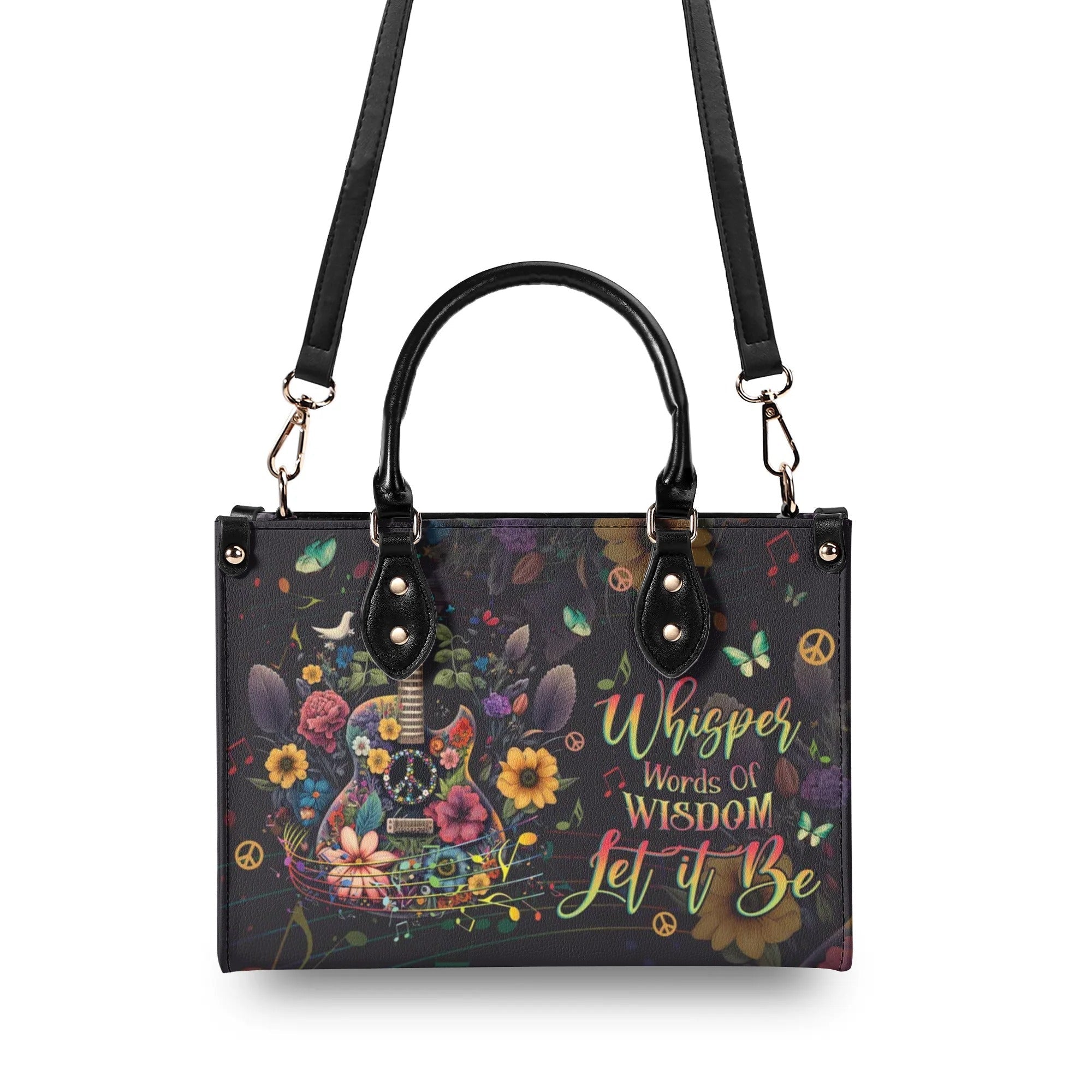 Whisper Words of Wisdom Let It Be Floral Guitar Music Hippie Leather Bag _2_ Qdzv8
