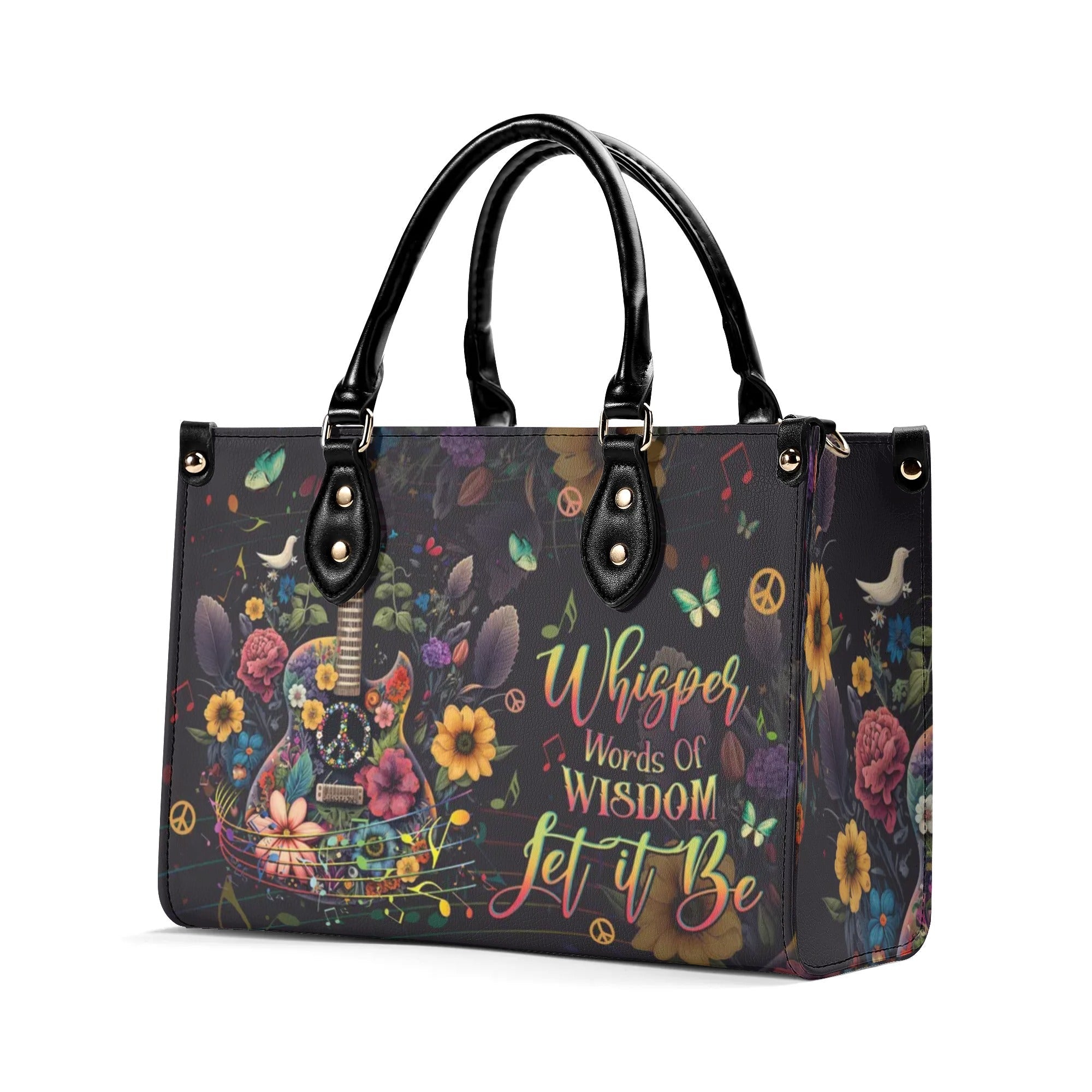 Whisper Words of Wisdom Let It Be Floral Guitar Music Hippie Leather Bag _4_ Xm51D