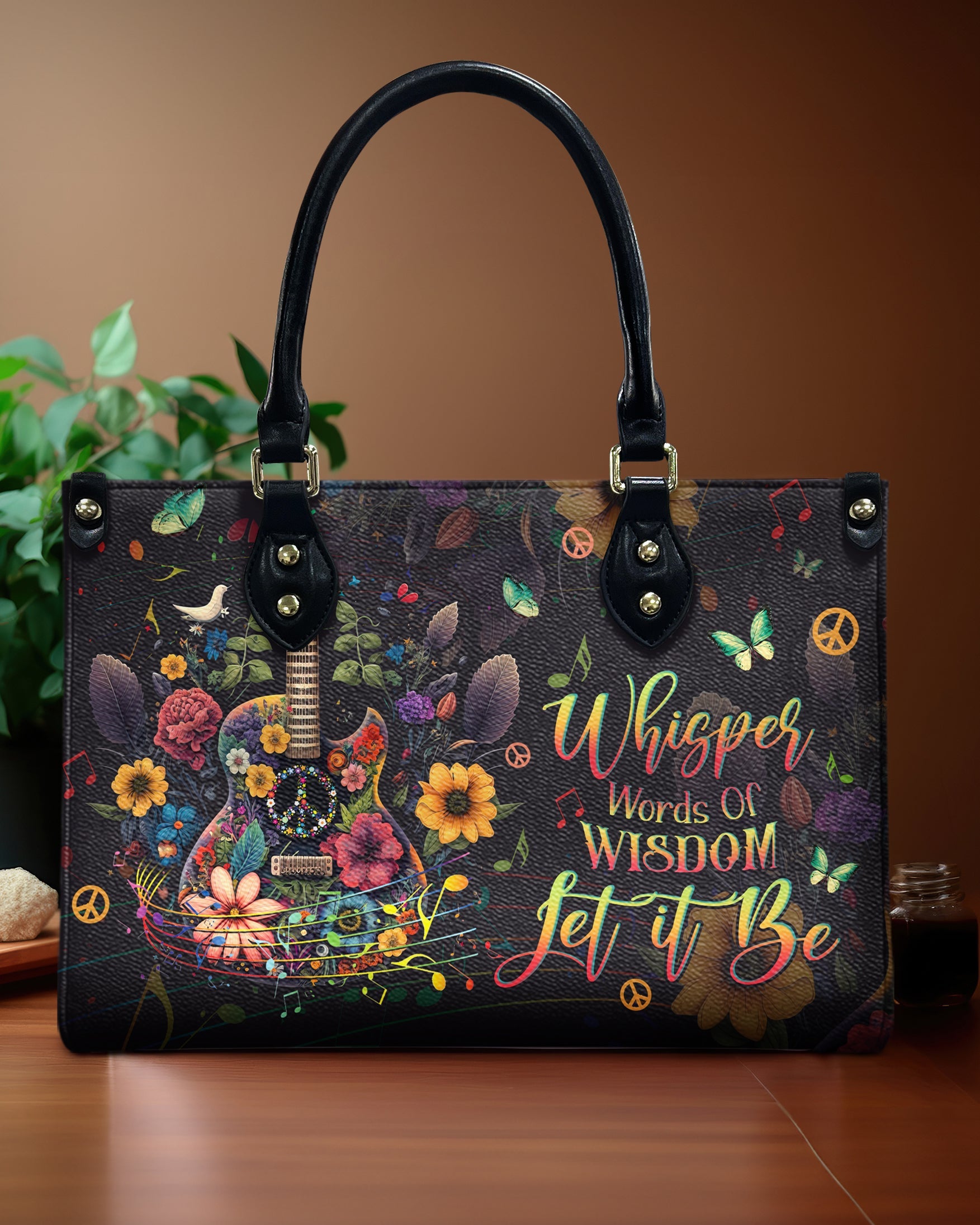 Whisper Words of Wisdom Let It Be Floral Guitar Music Hippie Leather Bag _5_ SAVZe