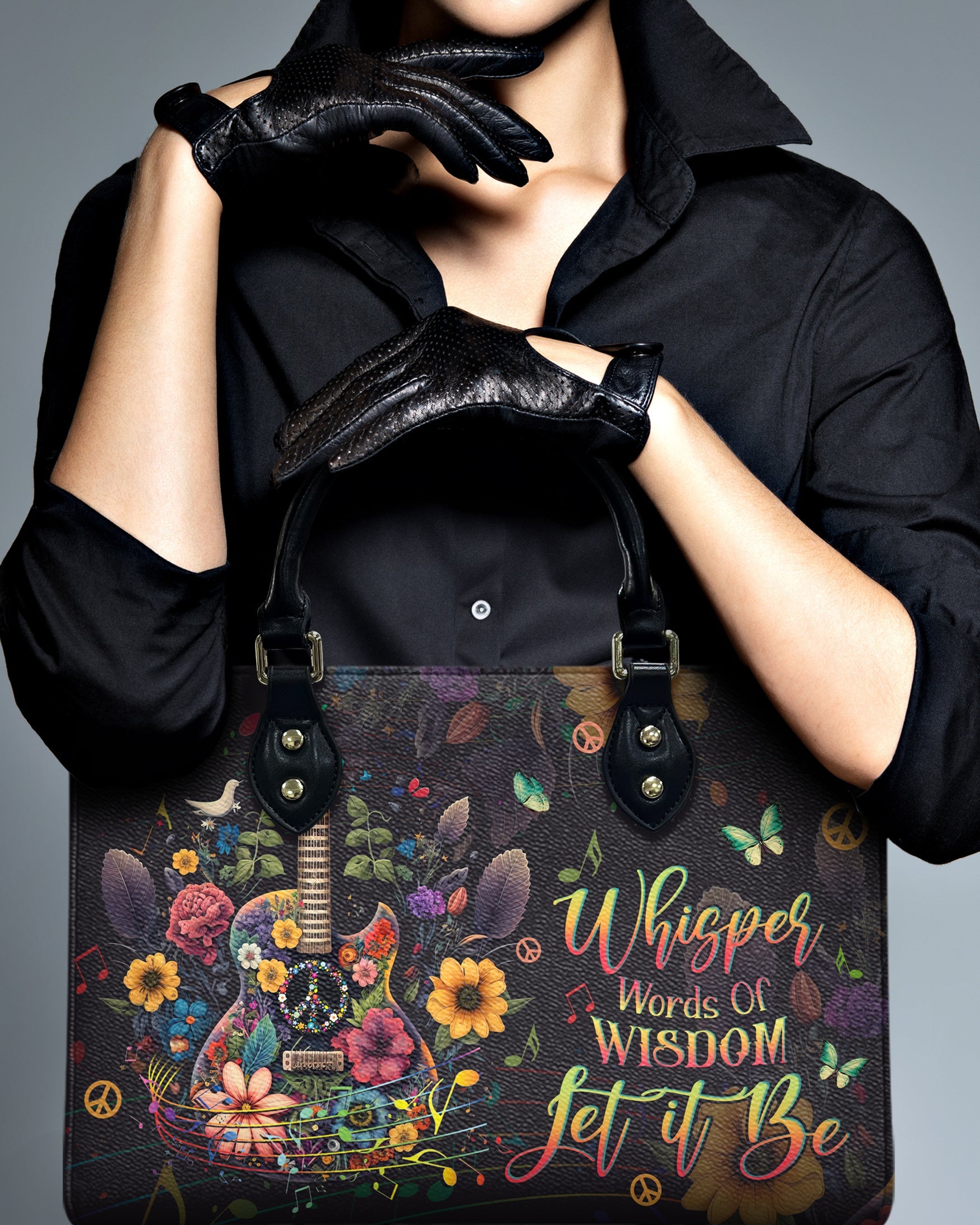Whisper Words of Wisdom Let It Be Floral Guitar Music Hippie Leather Bag _8_ H1Dqf