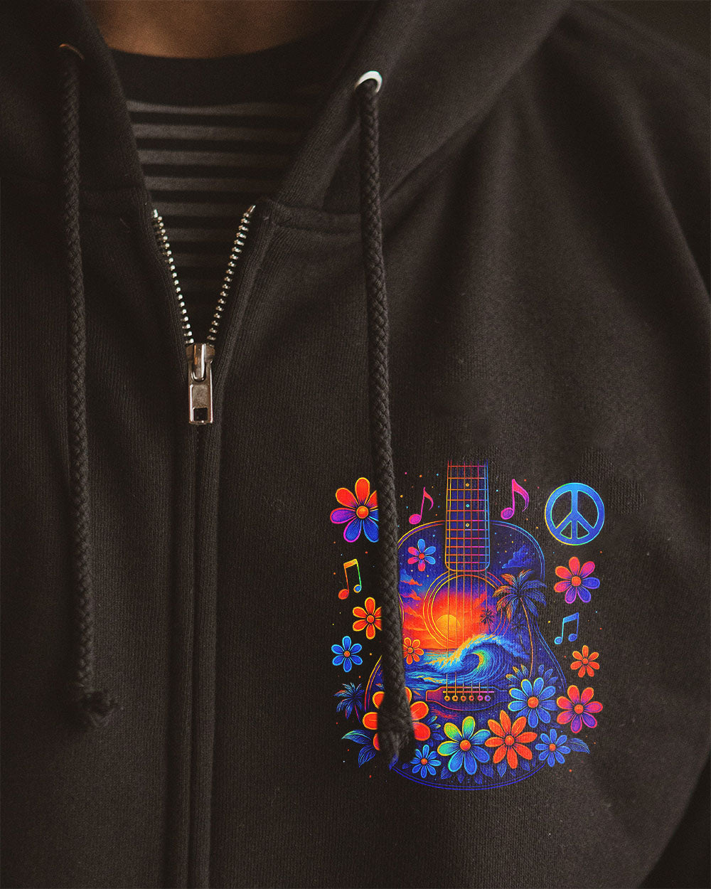 Whisper Words of Wisdom Let It Be Flower Guitar with Beach Graphic for Women AOP Shirts _10_ 6FO9T