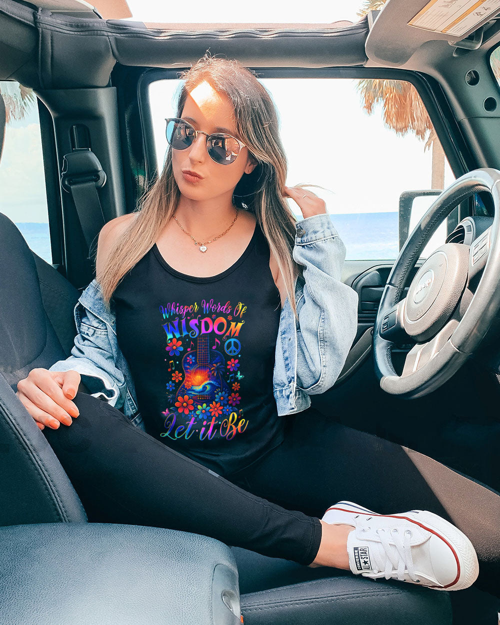 Whisper Words of Wisdom Let It Be Flower Guitar with Beach Graphic for Women AOP Shirts _11_ X0dxs