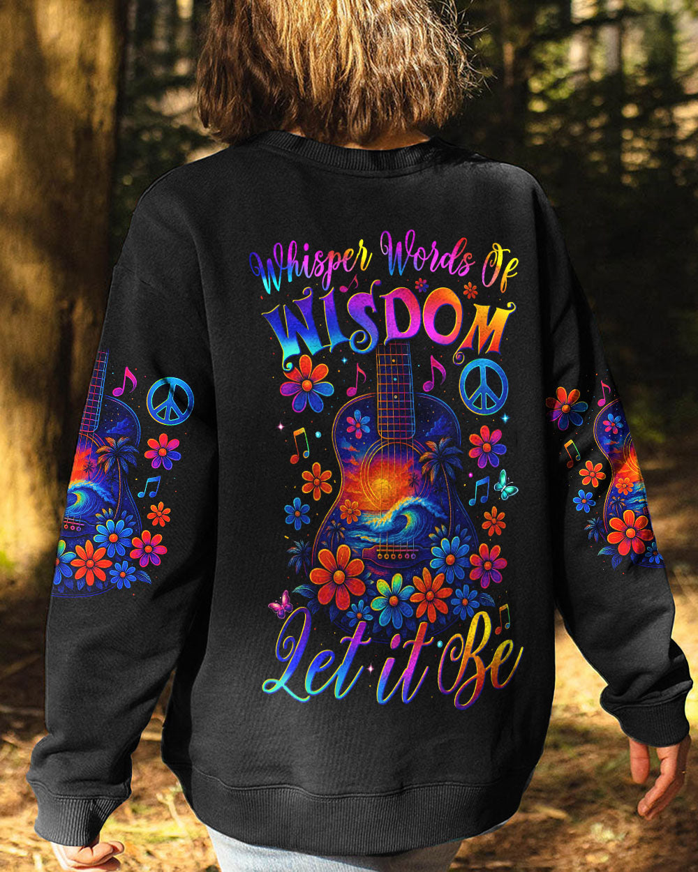 Whisper Words of Wisdom Let It Be Flower Guitar with Beach Graphic for Women AOP Shirts _9_ ad4A8