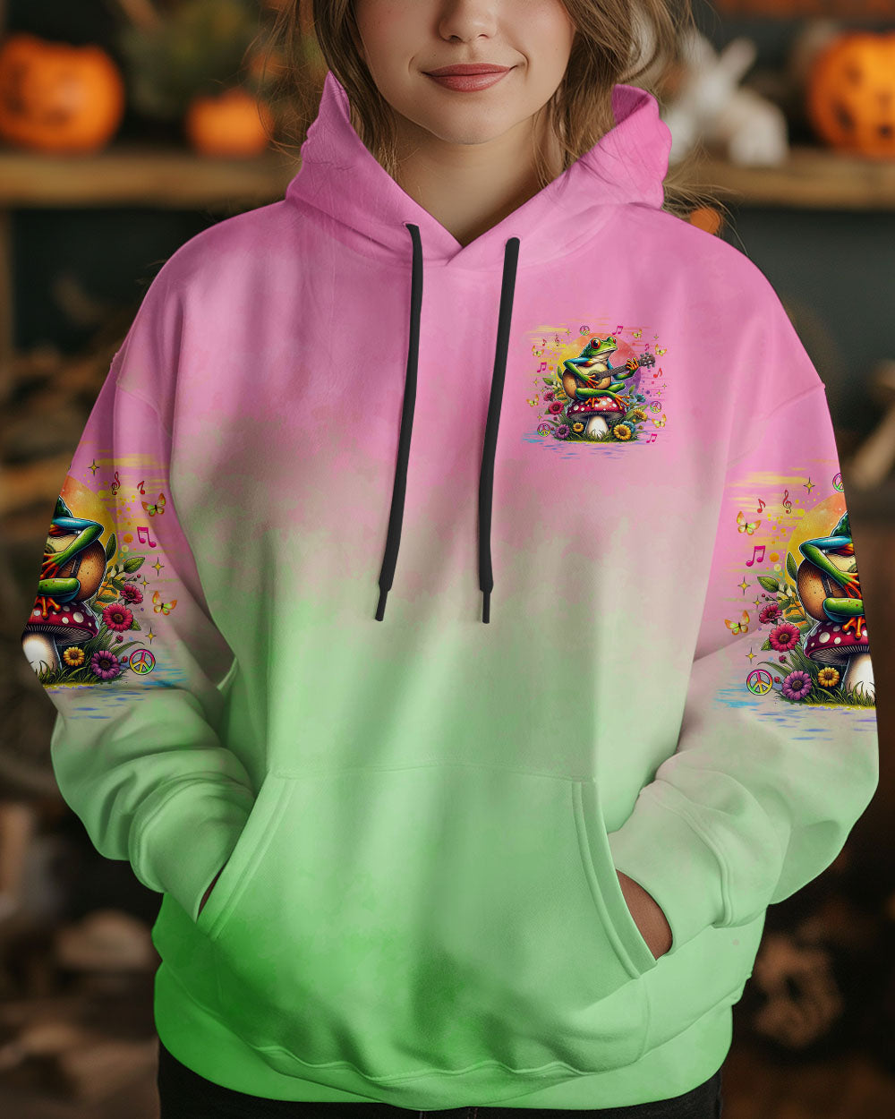 Whisper Words of Wisdom Let It Be Frog Palying Guitar Peaceful Tie Dye AOP Shirts _4_ JxKXP