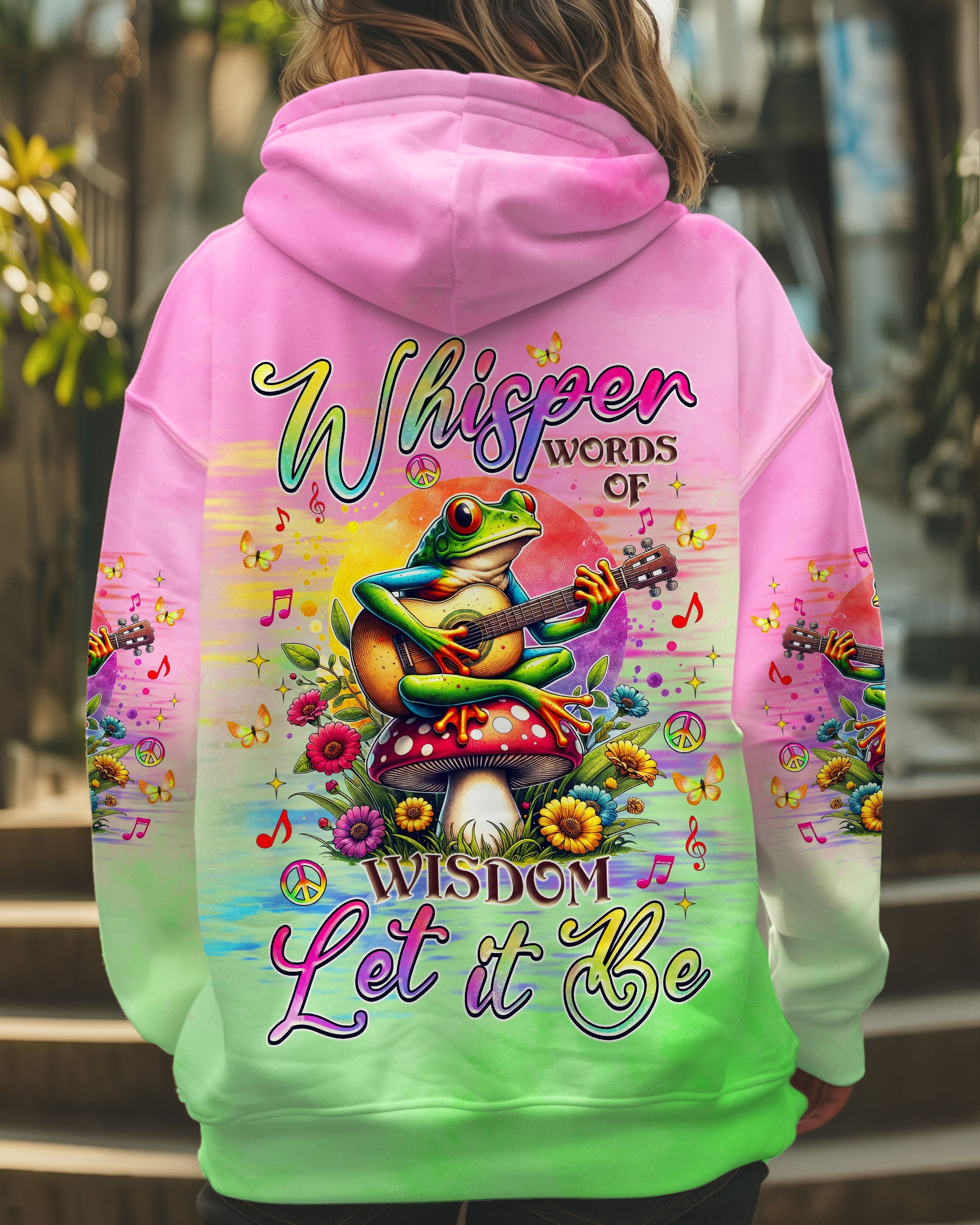 Whisper Words of Wisdom Let It Be Frog Palying Guitar Peaceful Tie Dye AOP Shirts _5_ edwgV