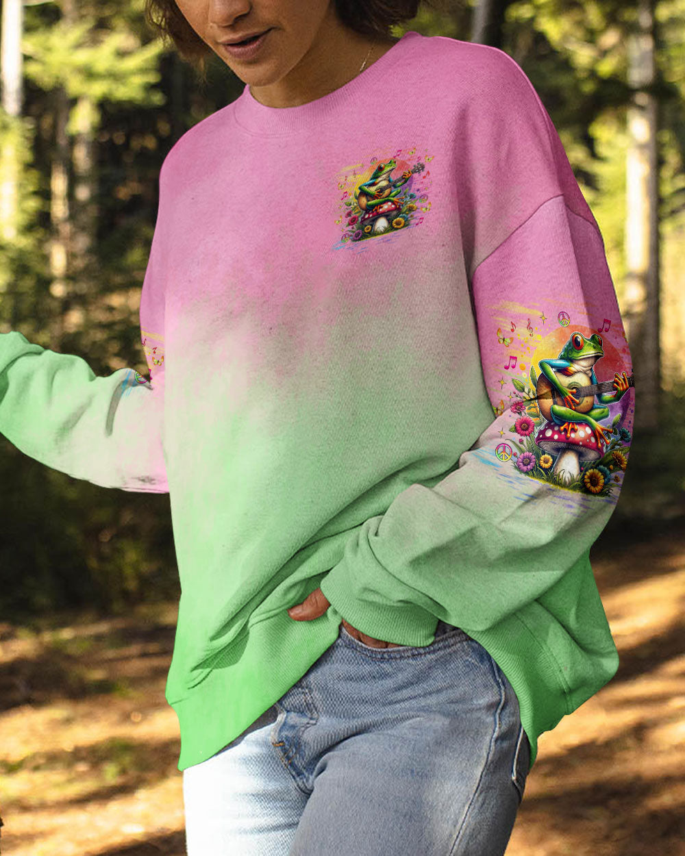 Whisper Words of Wisdom Let It Be Frog Palying Guitar Peaceful Tie Dye AOP Shirts _6_ ZLJSh