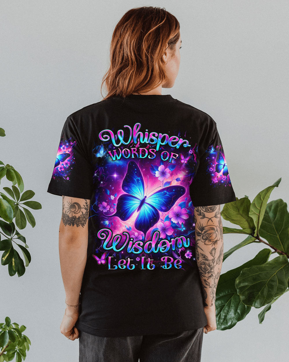 Whisper Words of Wisdom Let It Be Galaxy Butterfly Floral Design AOP Shirts _10_ woxX8