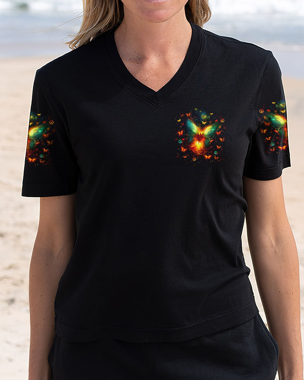 Whisper Words of Wisdom Let It Be Glowing Butterfly Inspirational AOP Shirts _4_ p9xJf