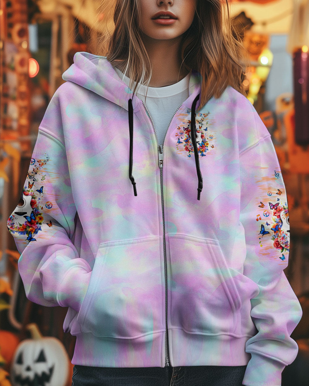 Whisper Words of Wisdom Let It Be Hippie Floral Butterfly Guitar Tie Dye AOP Shirts _10_ BsLZK