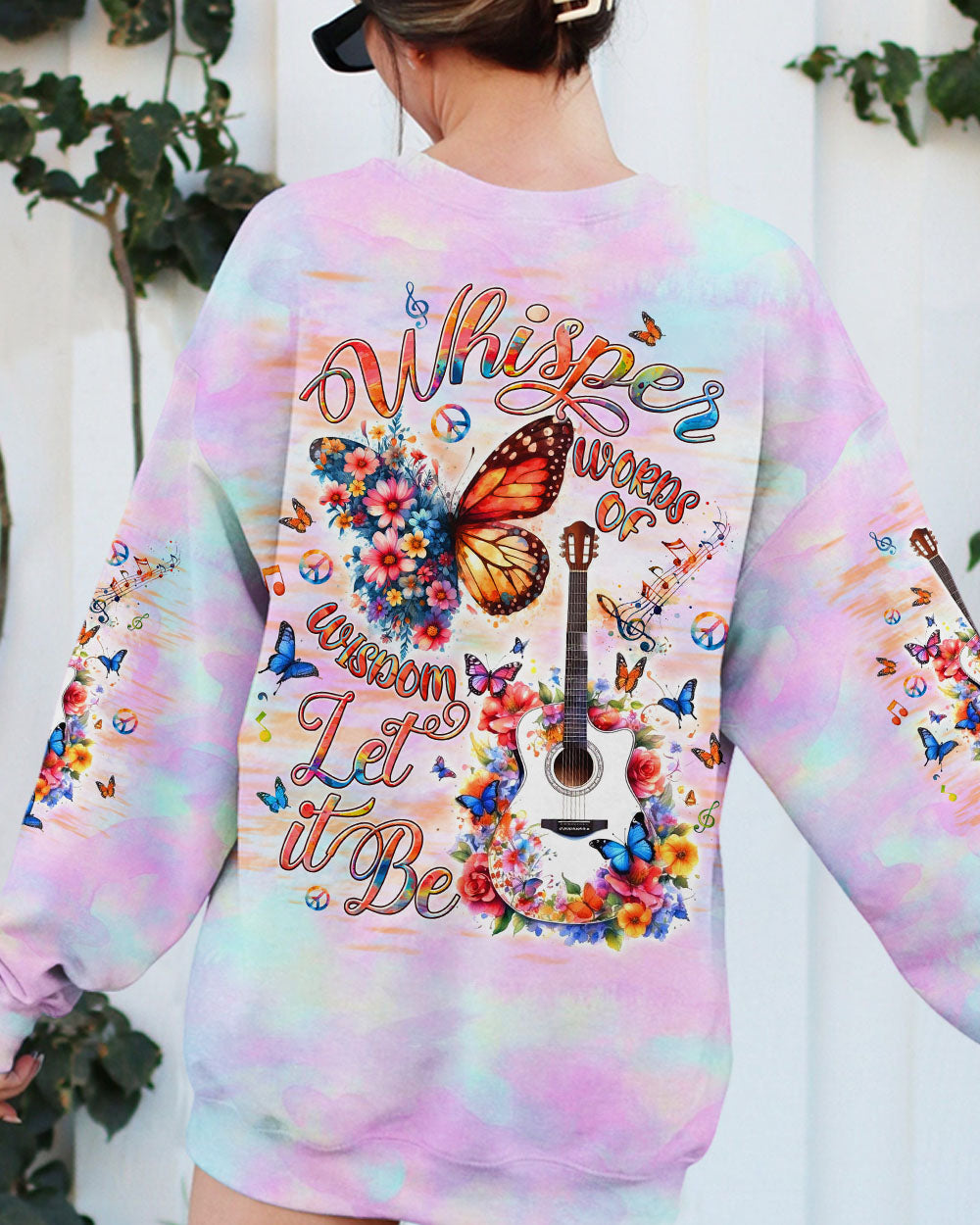Whisper Words of Wisdom Let It Be Hippie Floral Butterfly Guitar Tie Dye AOP Shirts _9_ nZHV8