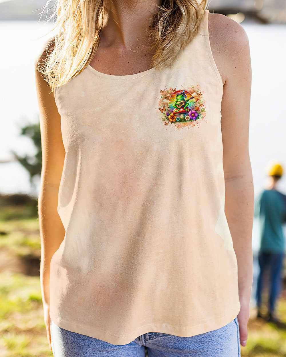 Whisper Words of Wisdom Let It Be Hippie Frog playing Guitar Graphic AOP Shirts _9_ ophoy