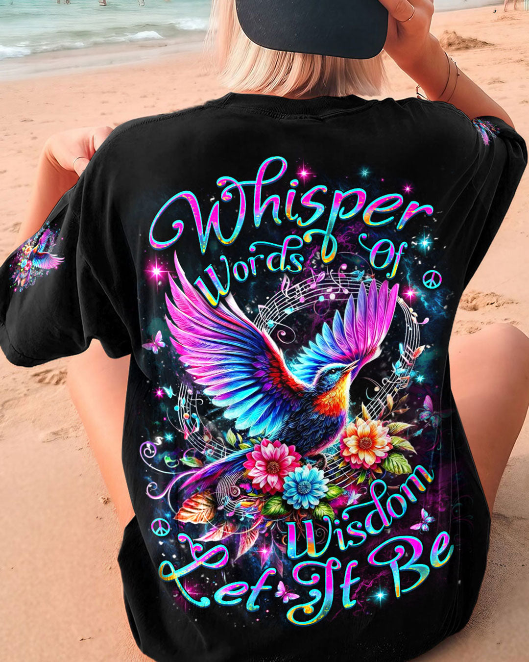 Whisper Words of Wisdom Let It Be Hippie Spiritual Bird and Flower AOP Shirts _3_ 91GJX