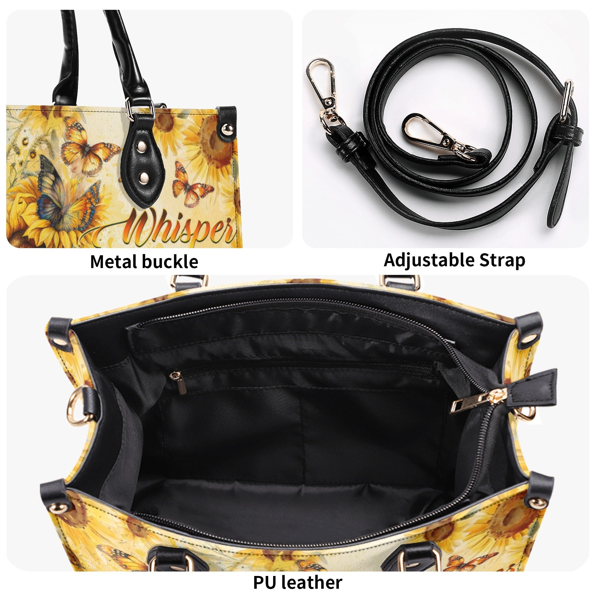 Whisper Words of Wisdom Let It Be Hippie Sunflower and Butterfly Leather Bag _9_ Az7EN