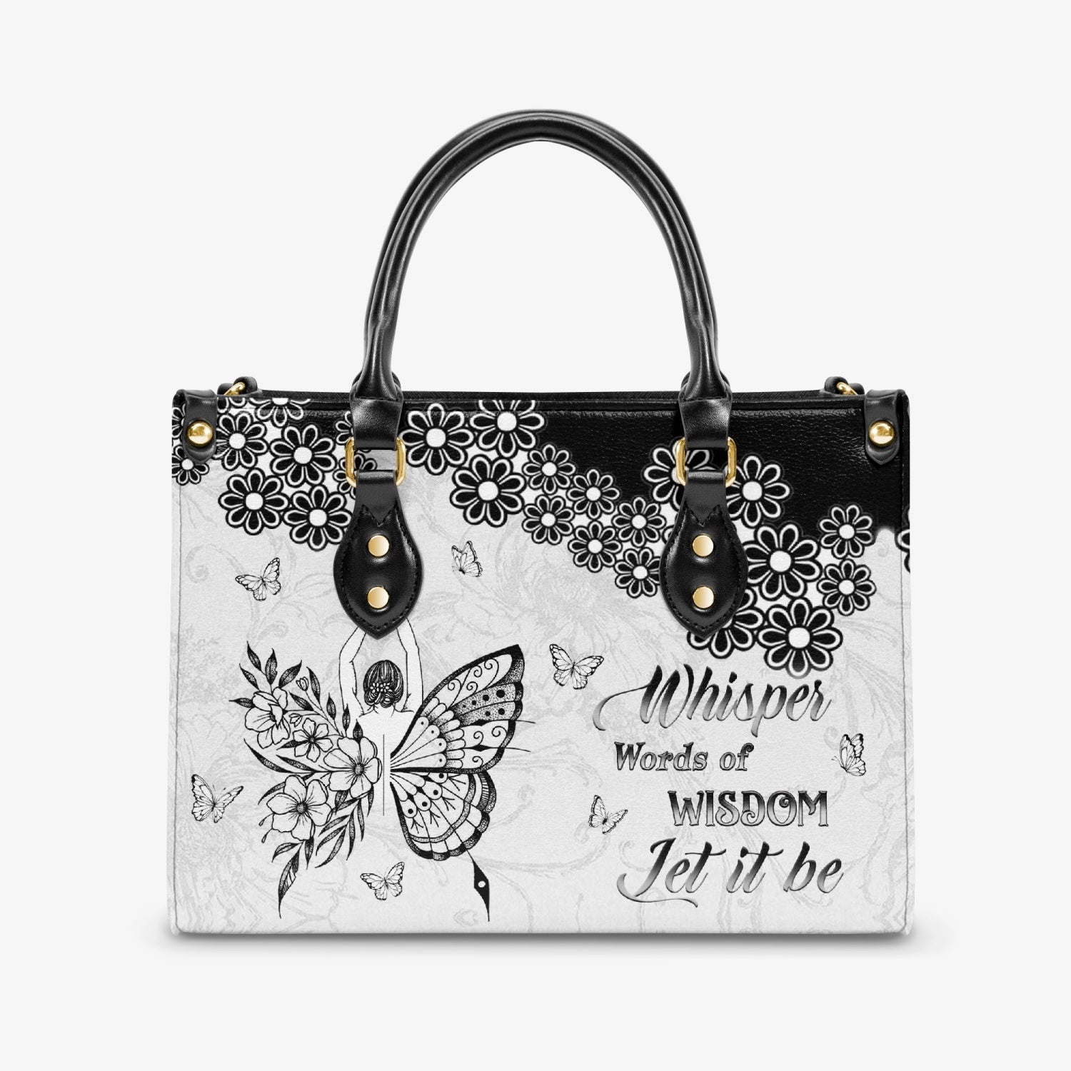 Whisper Words of Wisdom Let It Be Inspirational Black Floral Hippie Leather Bag _1_ ICq8d