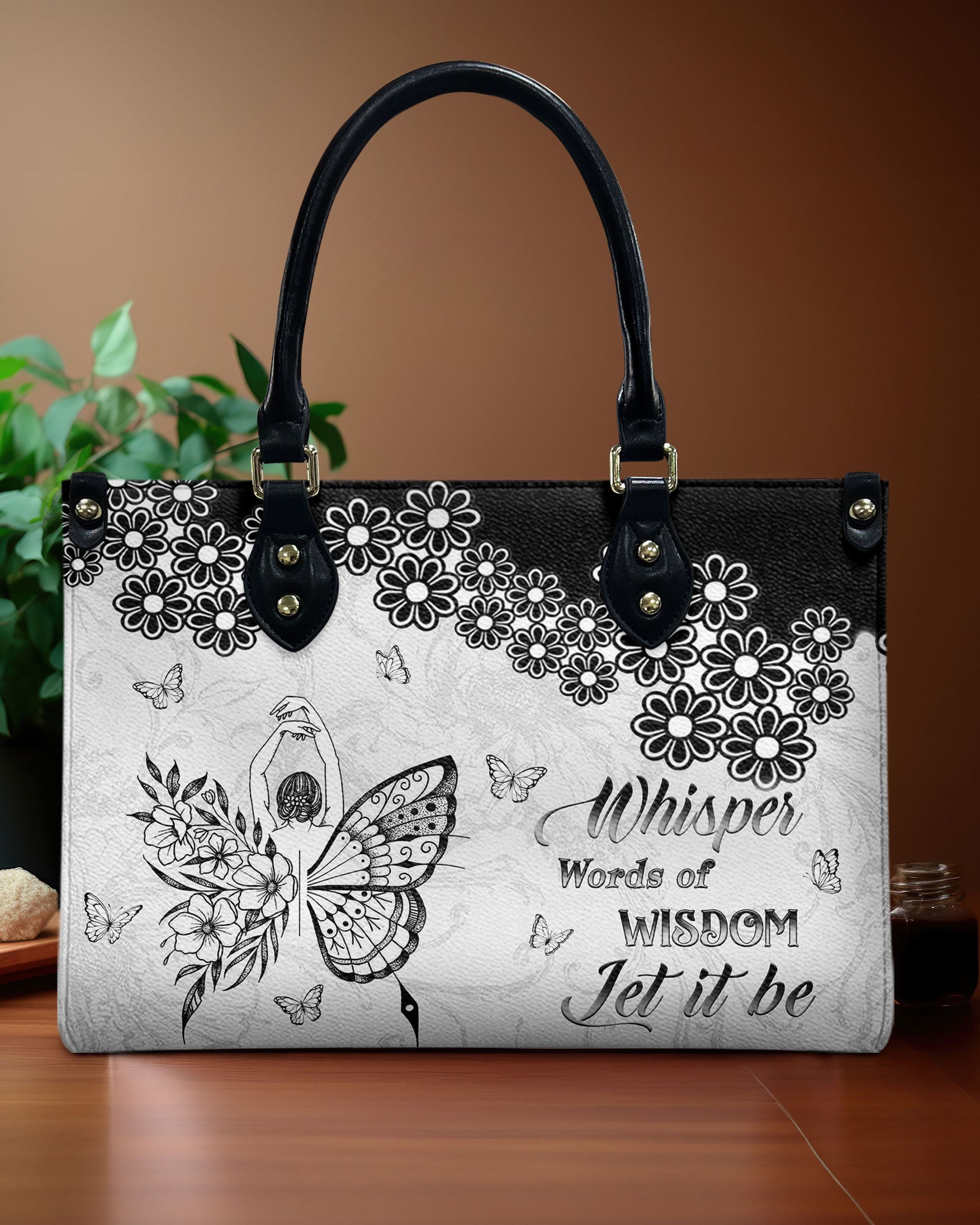 Whisper Words of Wisdom Let It Be Inspirational Black Floral Hippie Leather Bag _4_ vvVYE