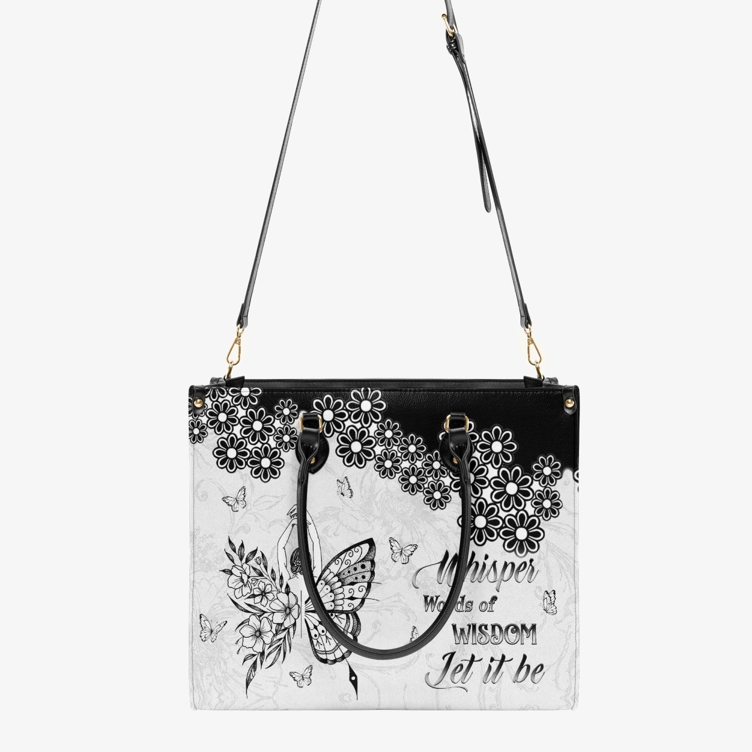 Whisper Words of Wisdom Let It Be Inspirational Black Floral Hippie Leather Bag _7_ Go7Hr