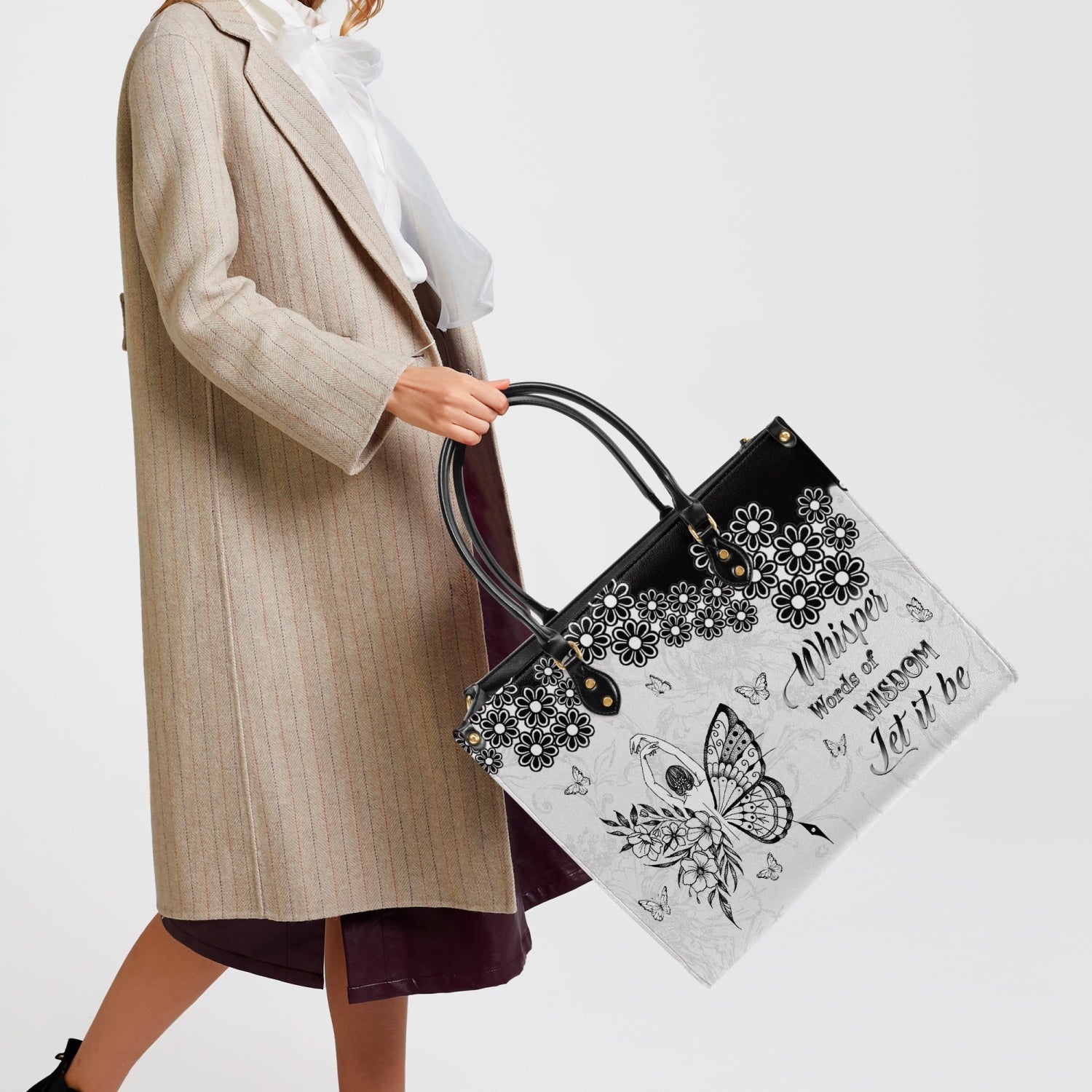 Whisper Words of Wisdom Let It Be Inspirational Black Floral Hippie Leather Bag _8_ iA9OB