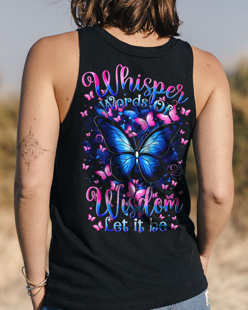 Whisper Words of Wisdom Let It Be Inspirational Blue Butterfly AOP Shirts _10_ 6HJuo