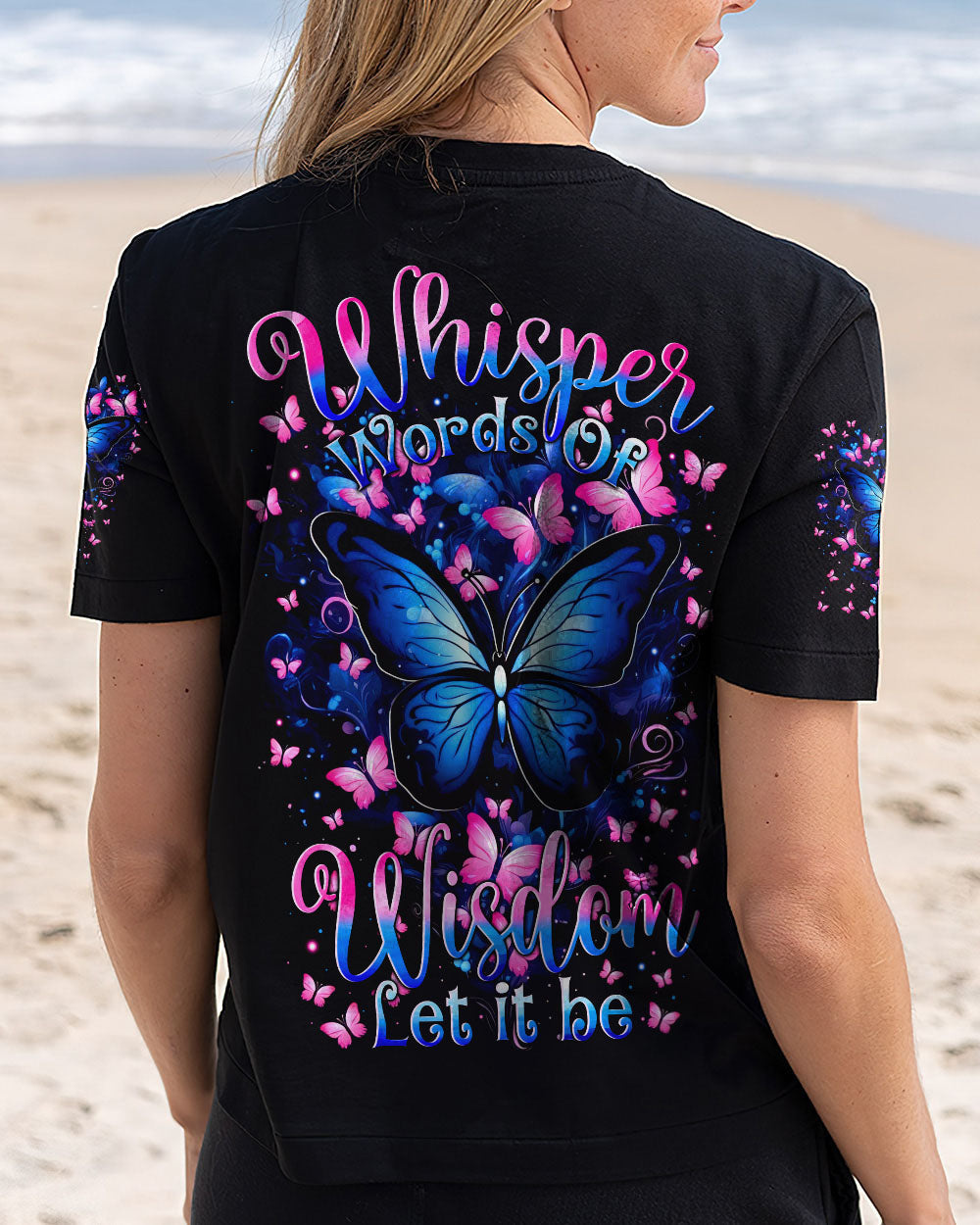 Whisper Words of Wisdom Let It Be Inspirational Blue Butterfly AOP Shirts _3_ ZM4bg