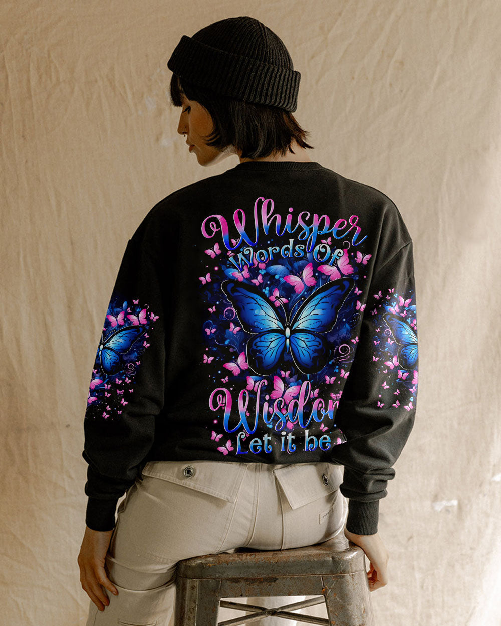 Whisper Words of Wisdom Let It Be Inspirational Blue Butterfly AOP Shirts _7_ 6St0S