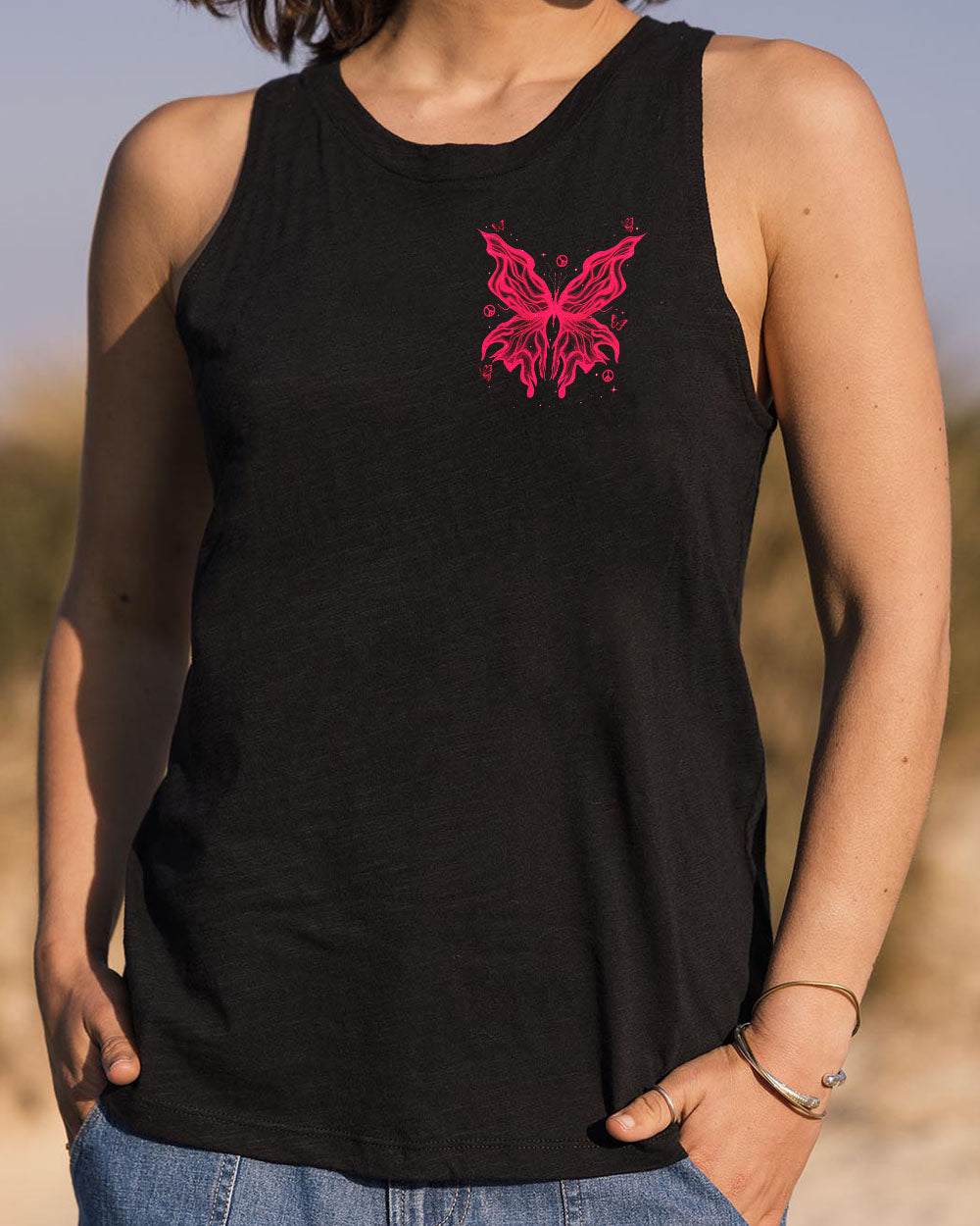 Whisper Words of Wisdom Let It Be Neon Pink Butterfly Graphic AOP Shirts _12_ q285n