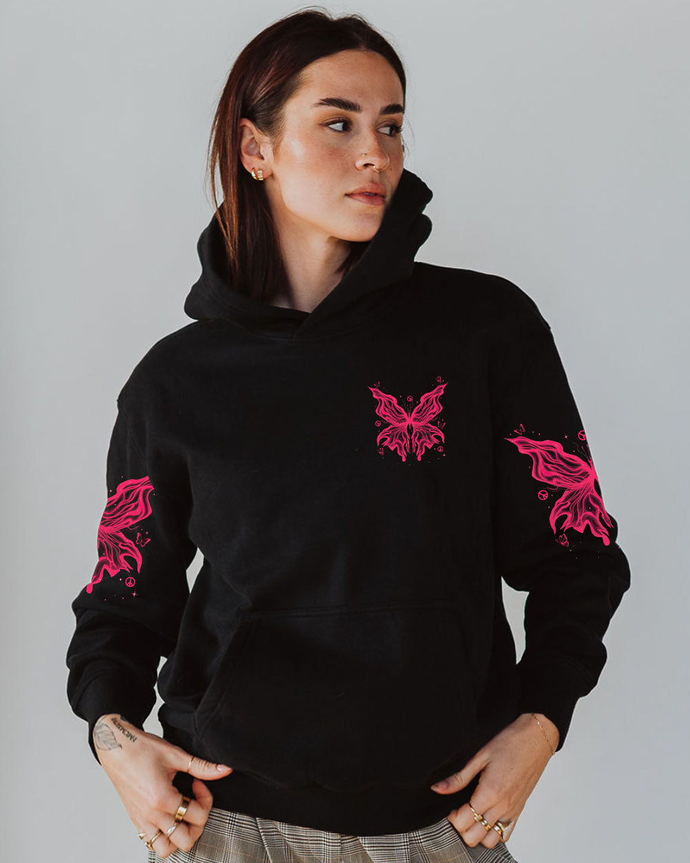 Whisper Words of Wisdom Let It Be Neon Pink Butterfly Graphic AOP Shirts _6_ EySNj