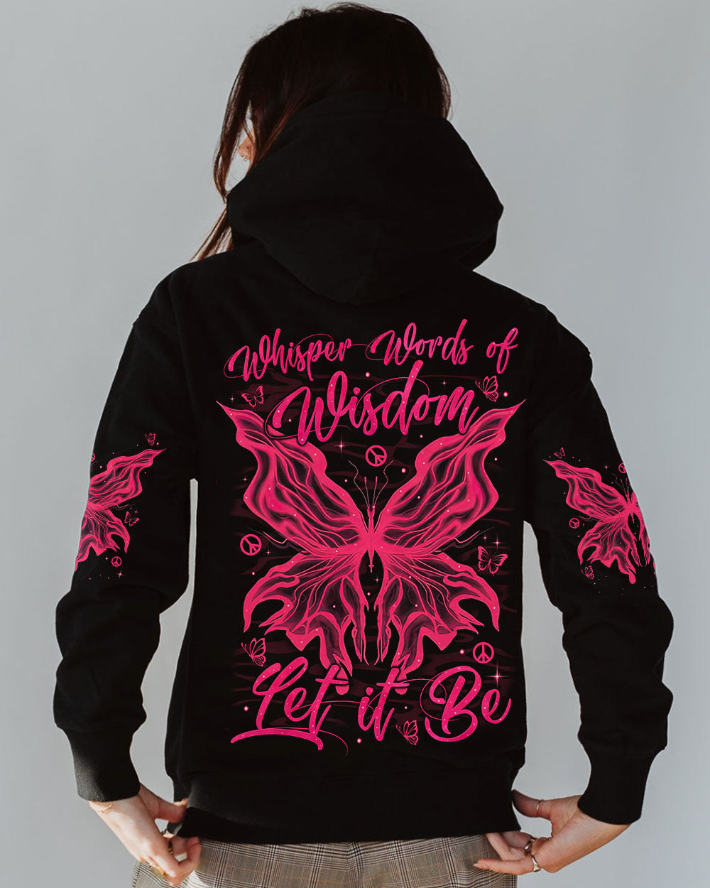Whisper Words of Wisdom Let It Be Neon Pink Butterfly Graphic AOP Shirts _7_ qjghm