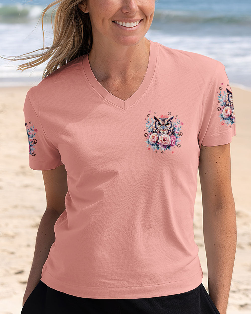 Whisper Words of Wisdom Let It Be Owl Peace Symbol Floral Design AOP Shirts _11_ Q97S3