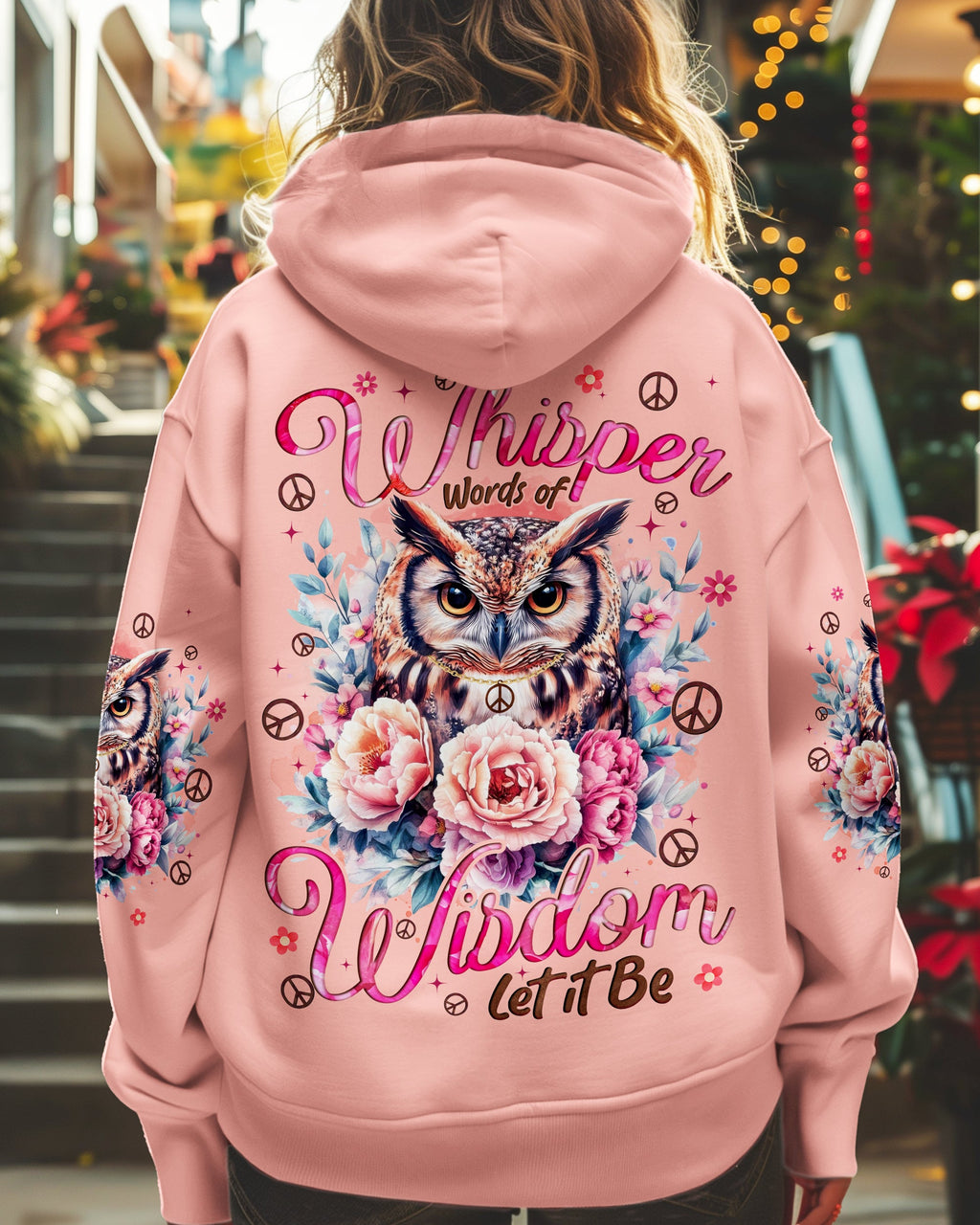 Whisper Words of Wisdom Let It Be Owl Peace Symbol Floral Design AOP Shirts _1_ 8hZrt