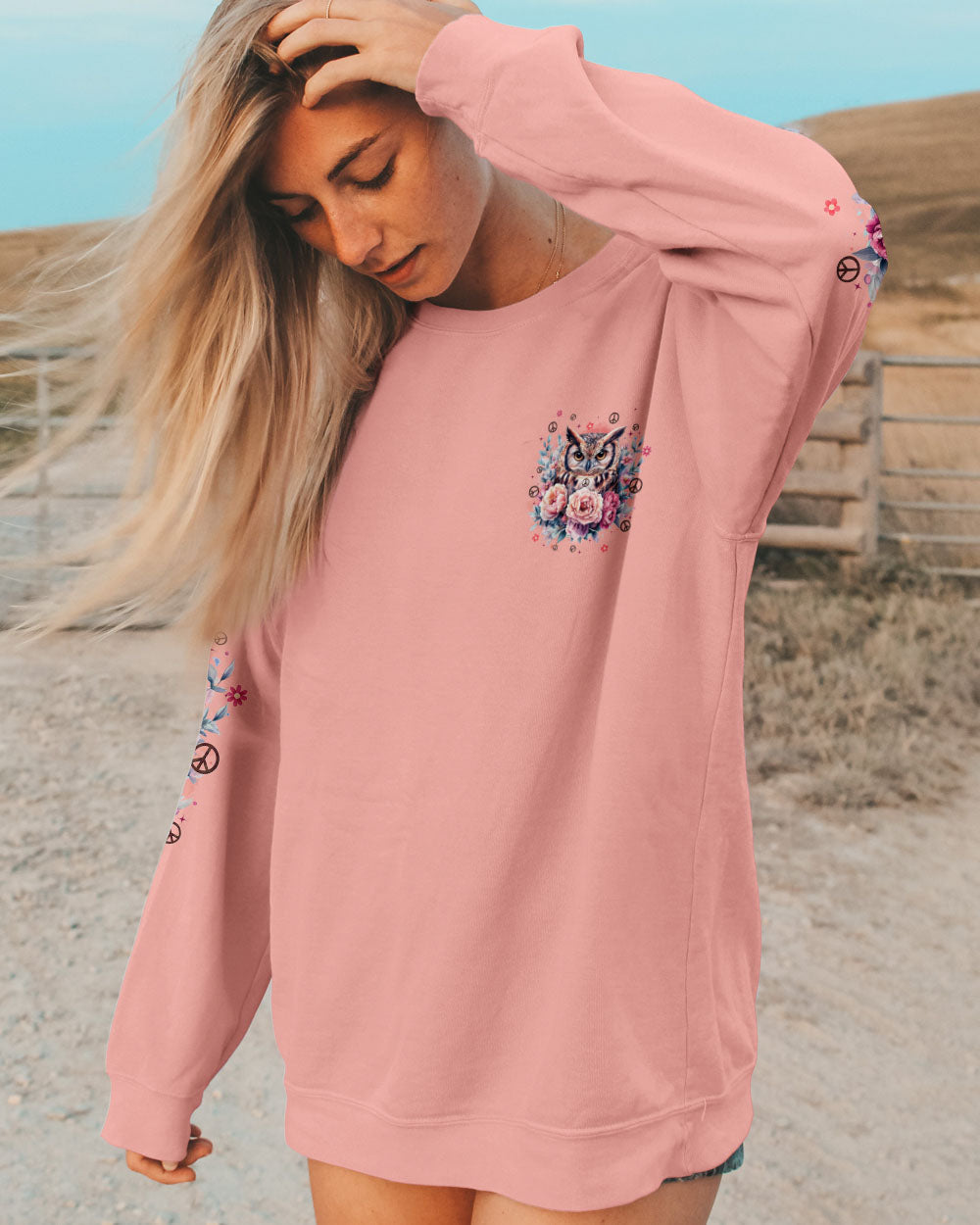Whisper Words of Wisdom Let It Be Owl Peace Symbol Floral Design AOP Shirts _2_ ItAqo