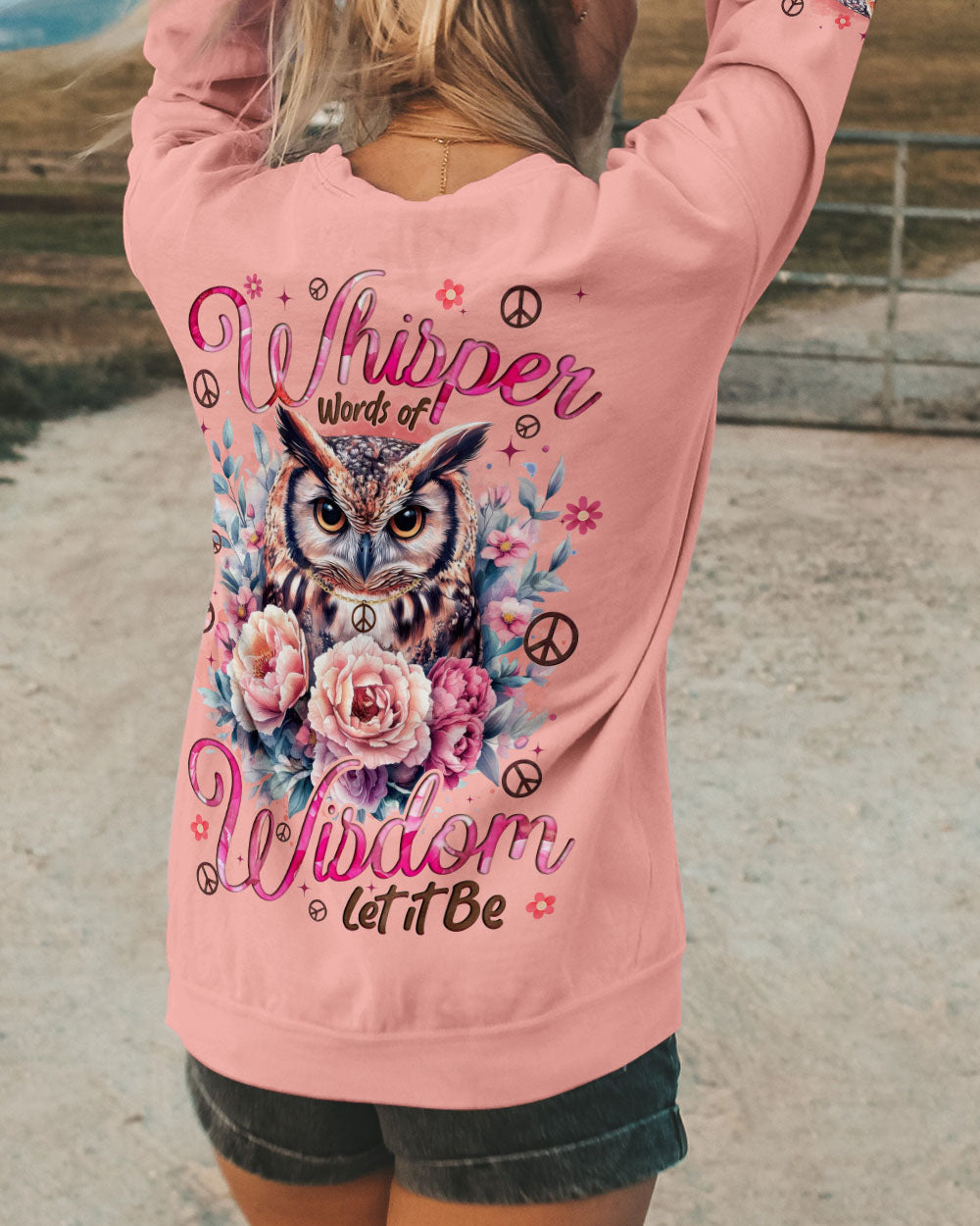 Whisper Words of Wisdom Let It Be Owl Peace Symbol Floral Design AOP Shirts _3_ m9icl