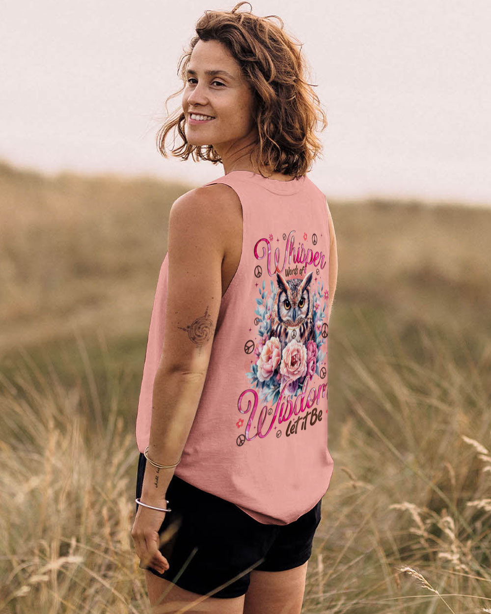 Whisper Words of Wisdom Let It Be Owl Peace Symbol Floral Design AOP Shirts _7_ tDJZx