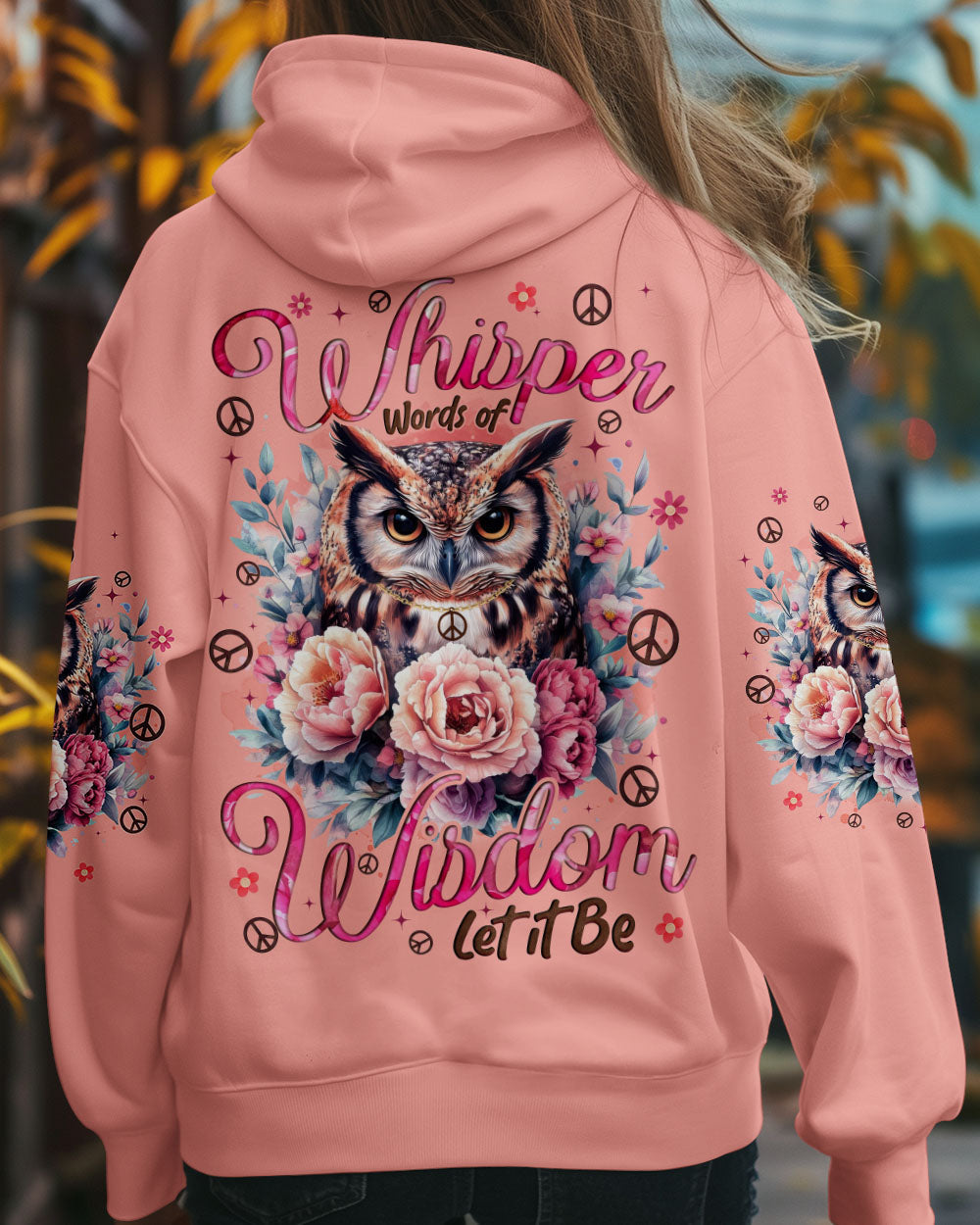 Whisper Words of Wisdom Let It Be Owl Peace Symbol Floral Design AOP Shirts _8_ 3SJta