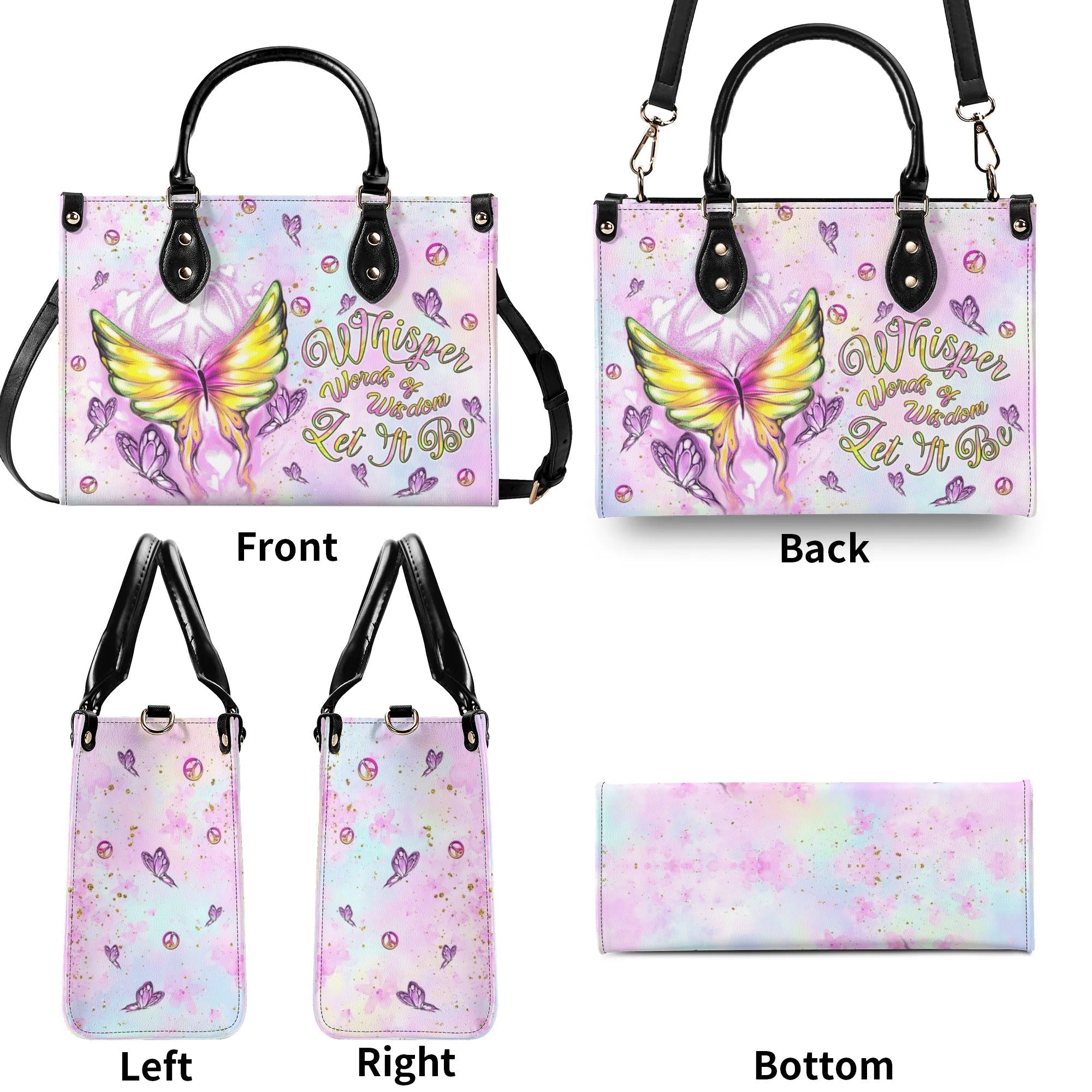 Whisper Words of Wisdom Let It Be Pastel Butterfly Peace Sign Hippie Leather Bag _5_ KuTEC