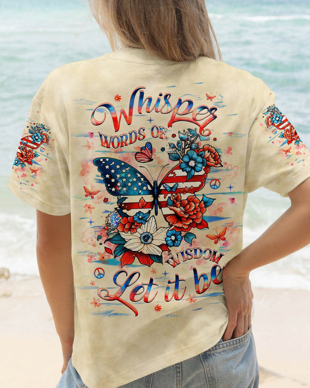 Whisper Words of Wisdom - Let It Be Patriotic Butterfly and Floral Peace Sign - AOP Shirts