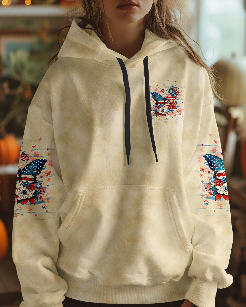 Whisper Words of Wisdom Let It Be Patriotic Butterfly and Floral Peace Sign AOP Shirts _7_ suBes