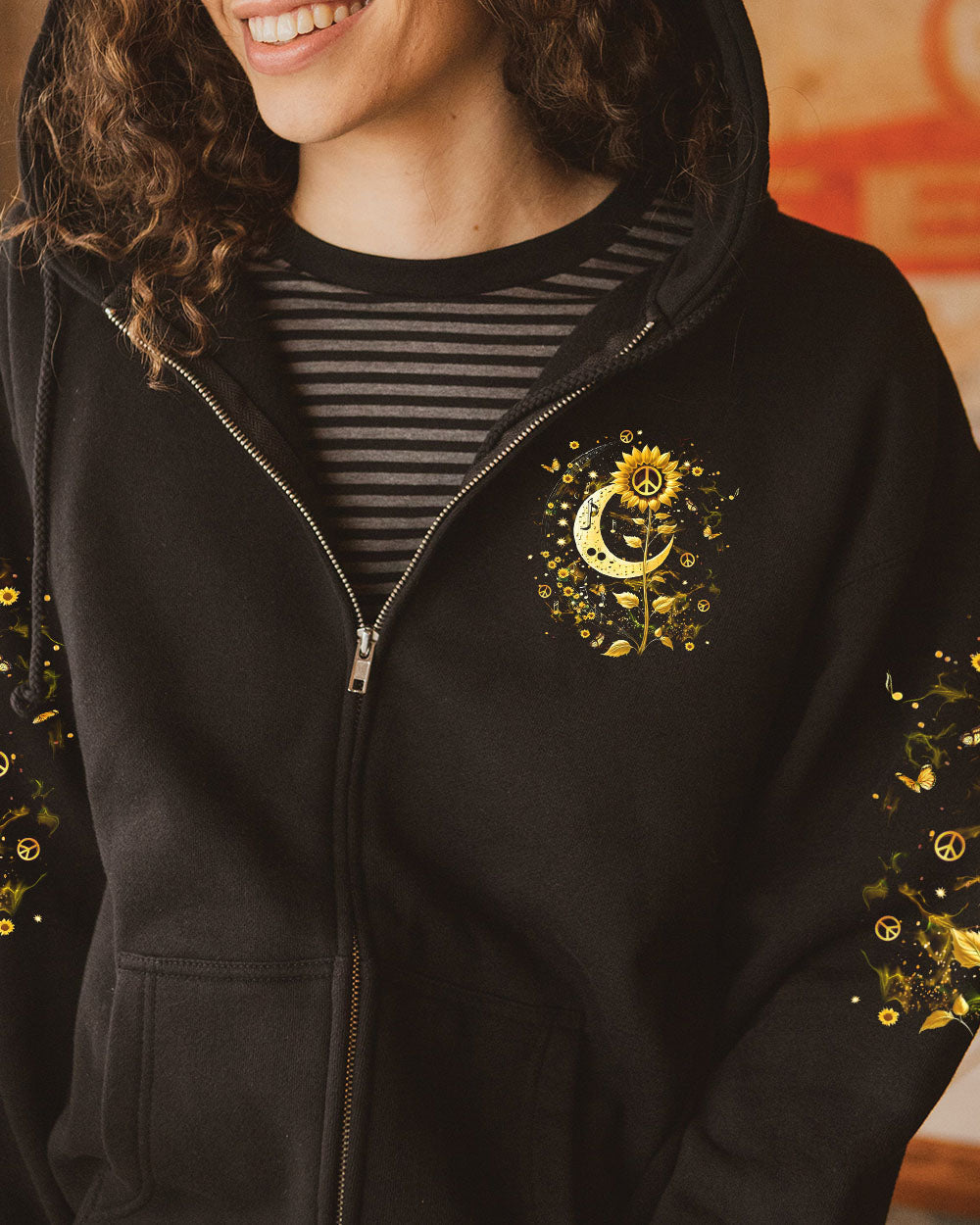 Whisper Words of Wisdom Let It Be Sunflower and Moon Hippie Style AOP Shirts _10_ u1Mzz
