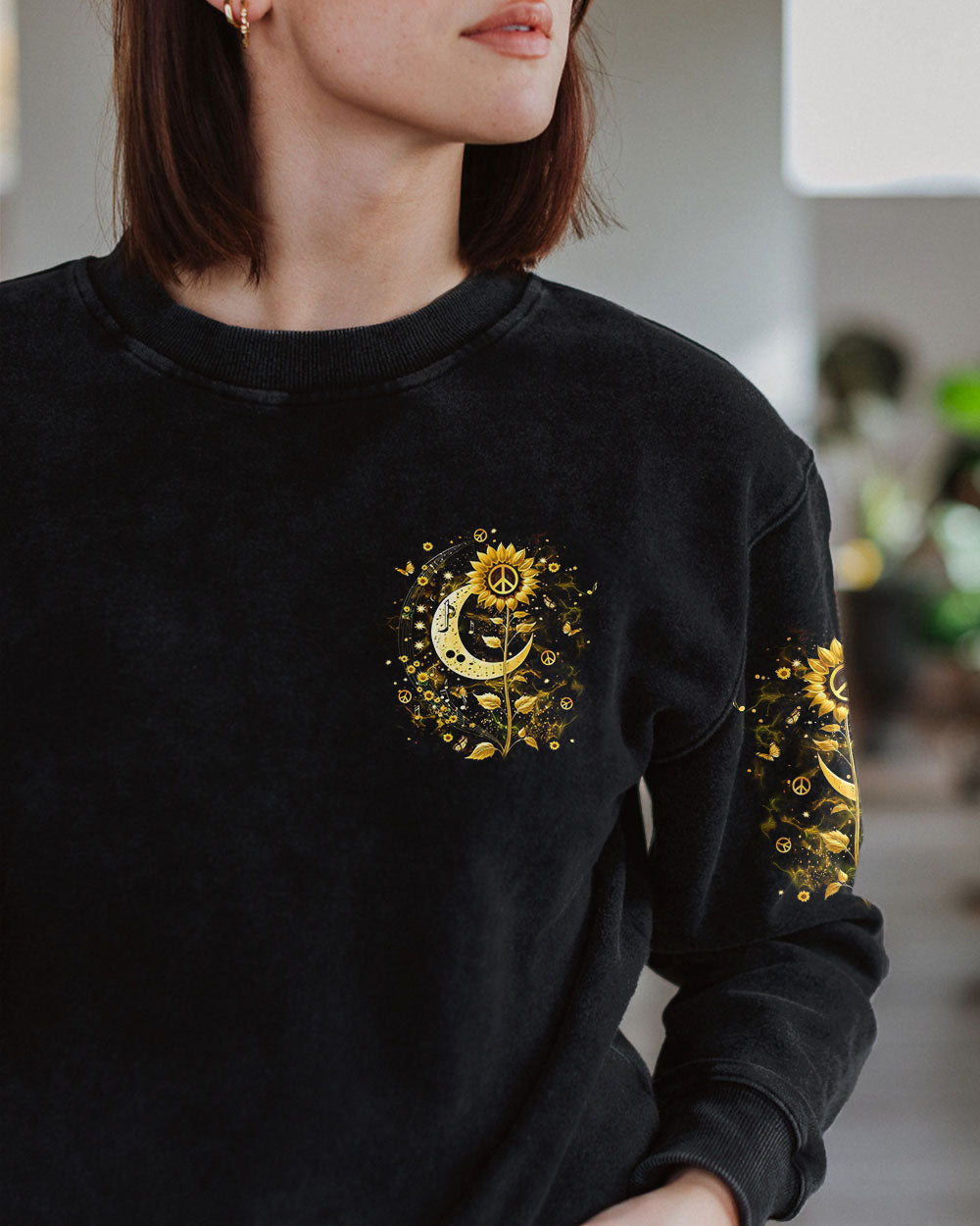 Whisper Words of Wisdom Let It Be Sunflower and Moon Hippie Style AOP Shirts _8_ IRsGk