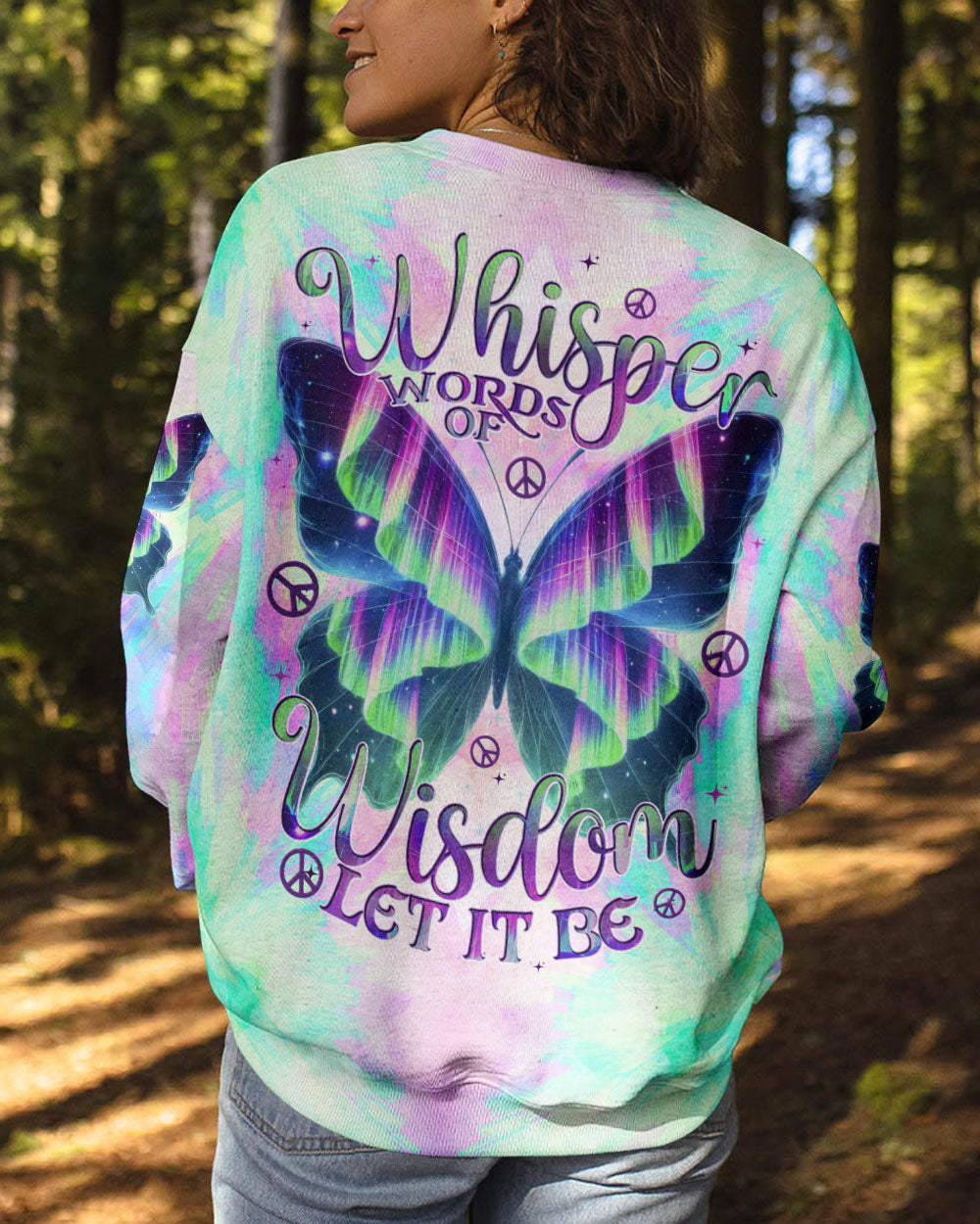 Whisper Words of Wisdom Let It Be Tie Dye Butterfly Peaceful AOP Shirts _3_ VhQLe