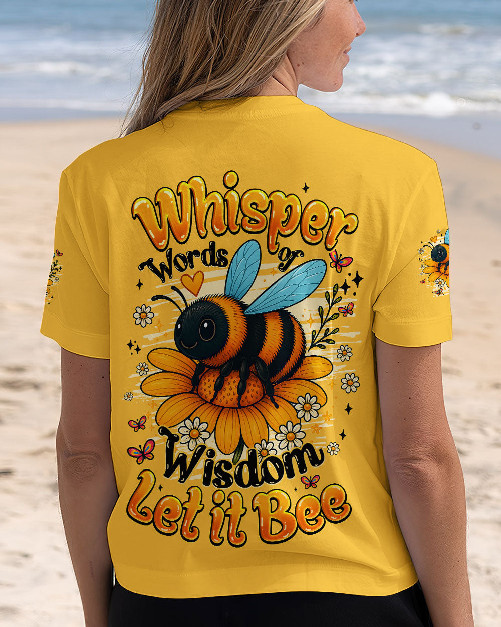 Whisper Words of Wisdom Let it Bee Sunflowers and Bees Design AOP Shirts _2_ e56mc