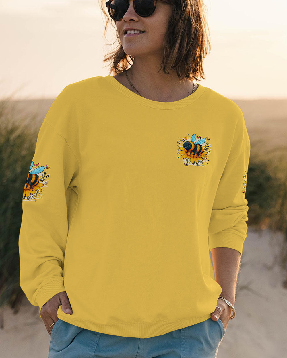 Whisper Words of Wisdom Let it Bee Sunflowers and Bees Design AOP Shirts _4_ v1Ra9
